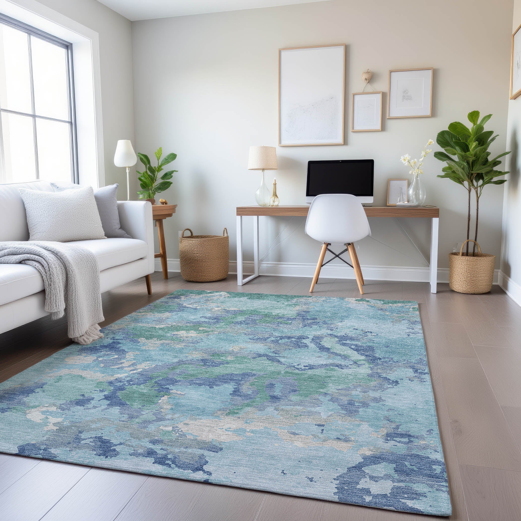 Havana Machine Washable Transitional Seafoam Blue Rug 2'6" x 3'10" #shape_Rectangle