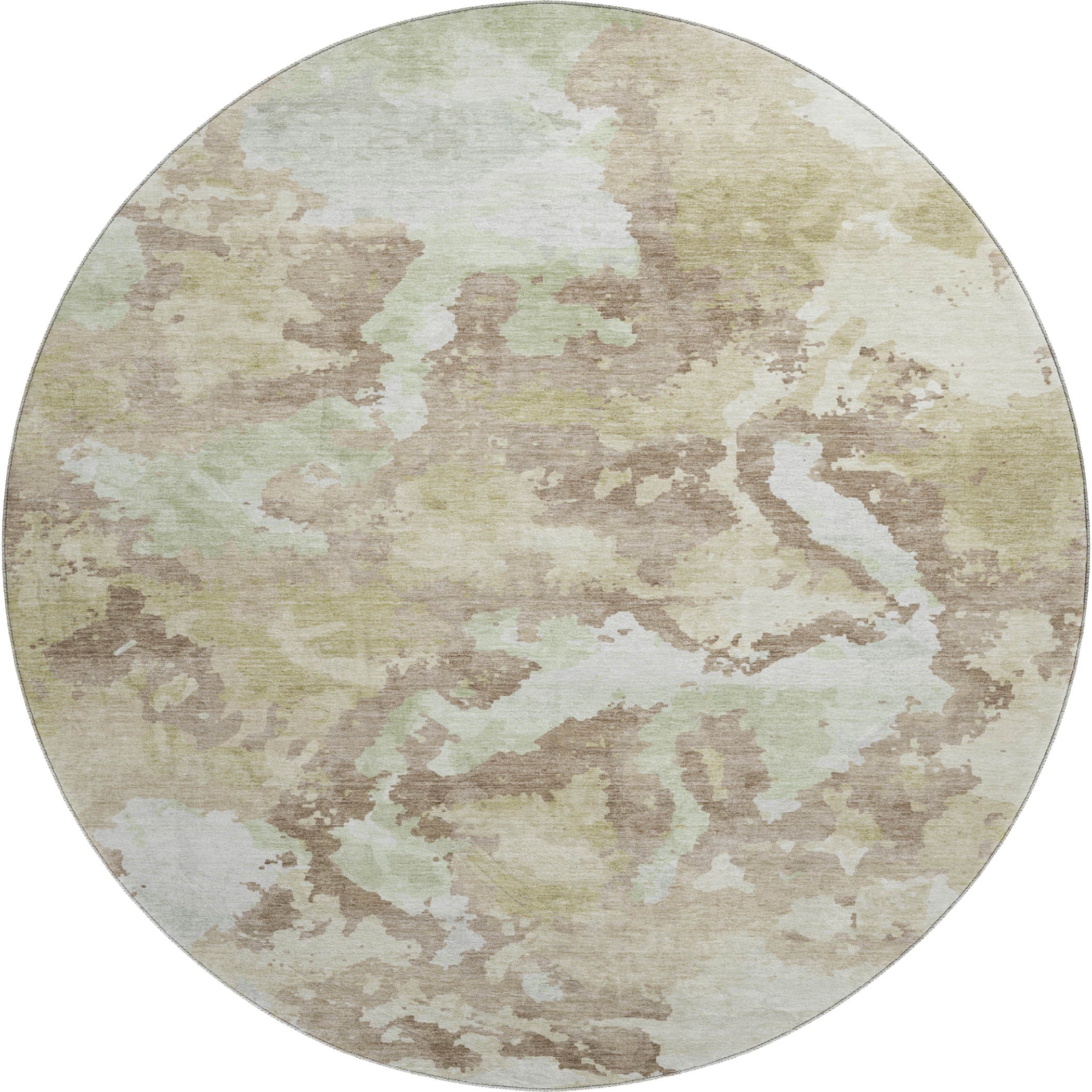 Havana Machine Washable Transitional Taupe Brown Rug 8' x 8' #shape_Round