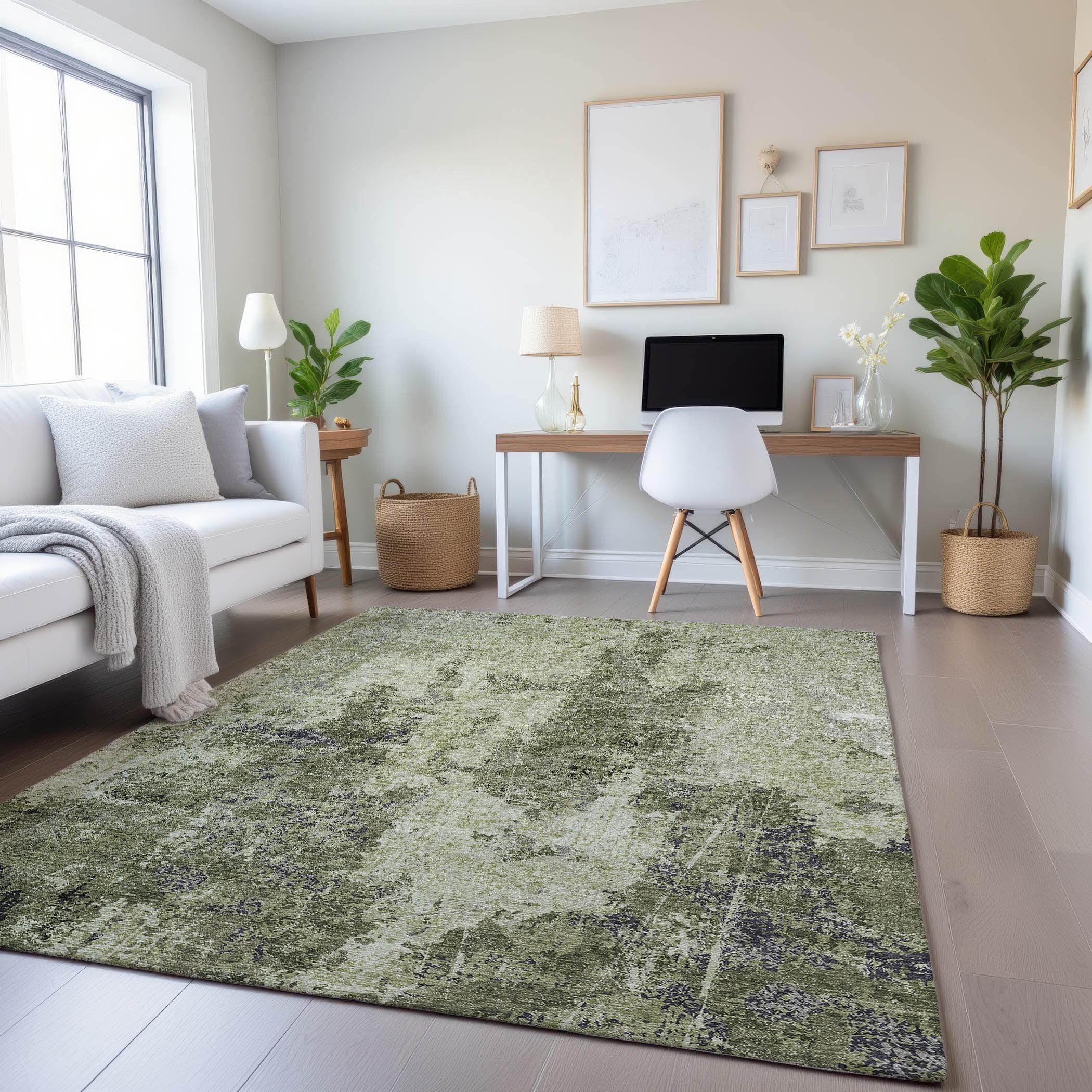 Baku Machine Washable Transitional Aloe Green Rug 2'6" x 3'10" #shape_Rectangle