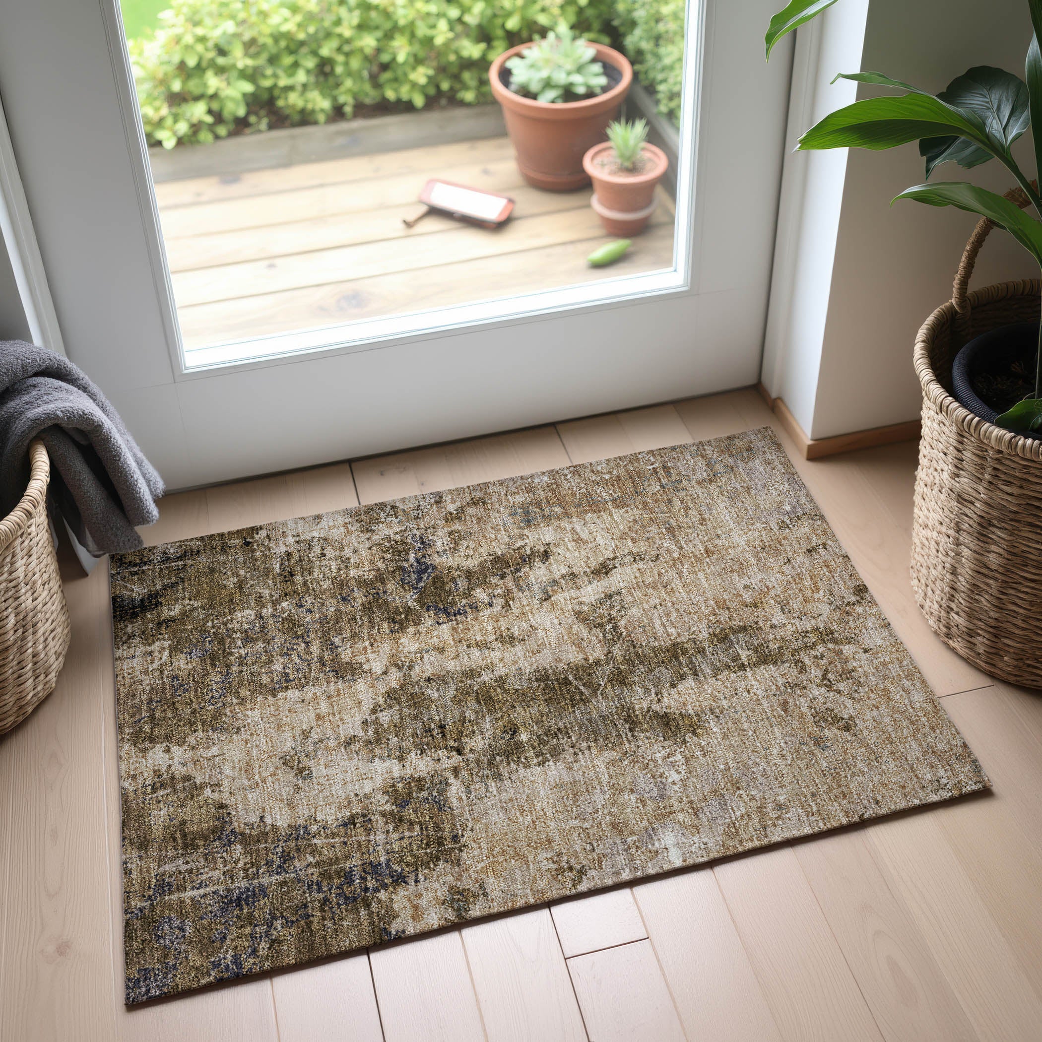 Baku Machine Washable Transitional Khaki Brown Rug 1'8" x 2'6" #shape_Rectangle