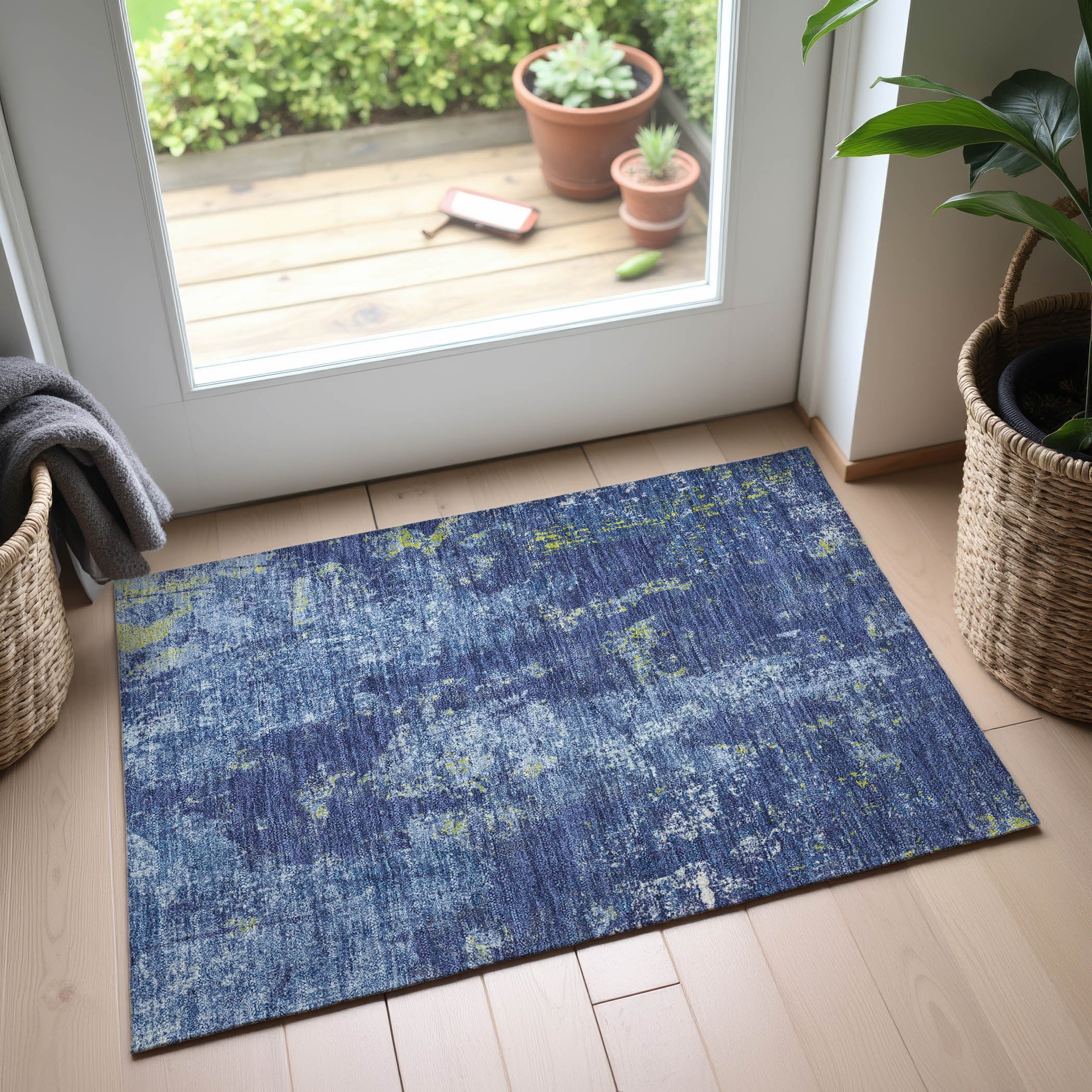 Baku Machine Washable Transitional Navy Blue Rug 1'8" x 2'6" #shape_Rectangle
