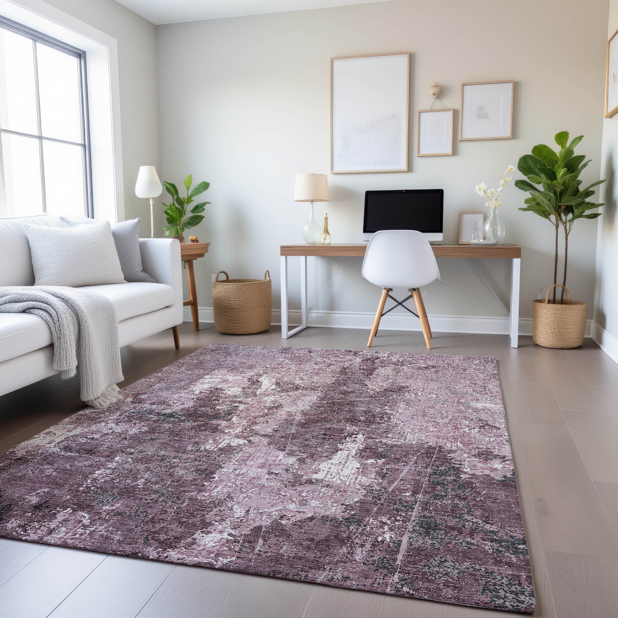 Baku Machine Washable Transitional Pink Rug 2'6" x 3'10" #shape_Rectangle
