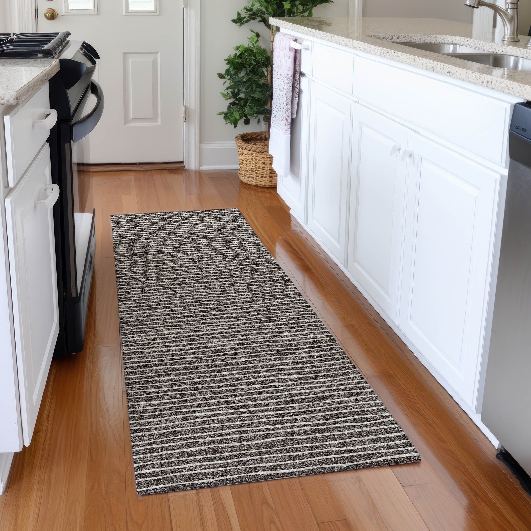 Colombo Machine Washable Transitional Chocolate Brown Rug 2'3" x 7'6" #shape_Runner