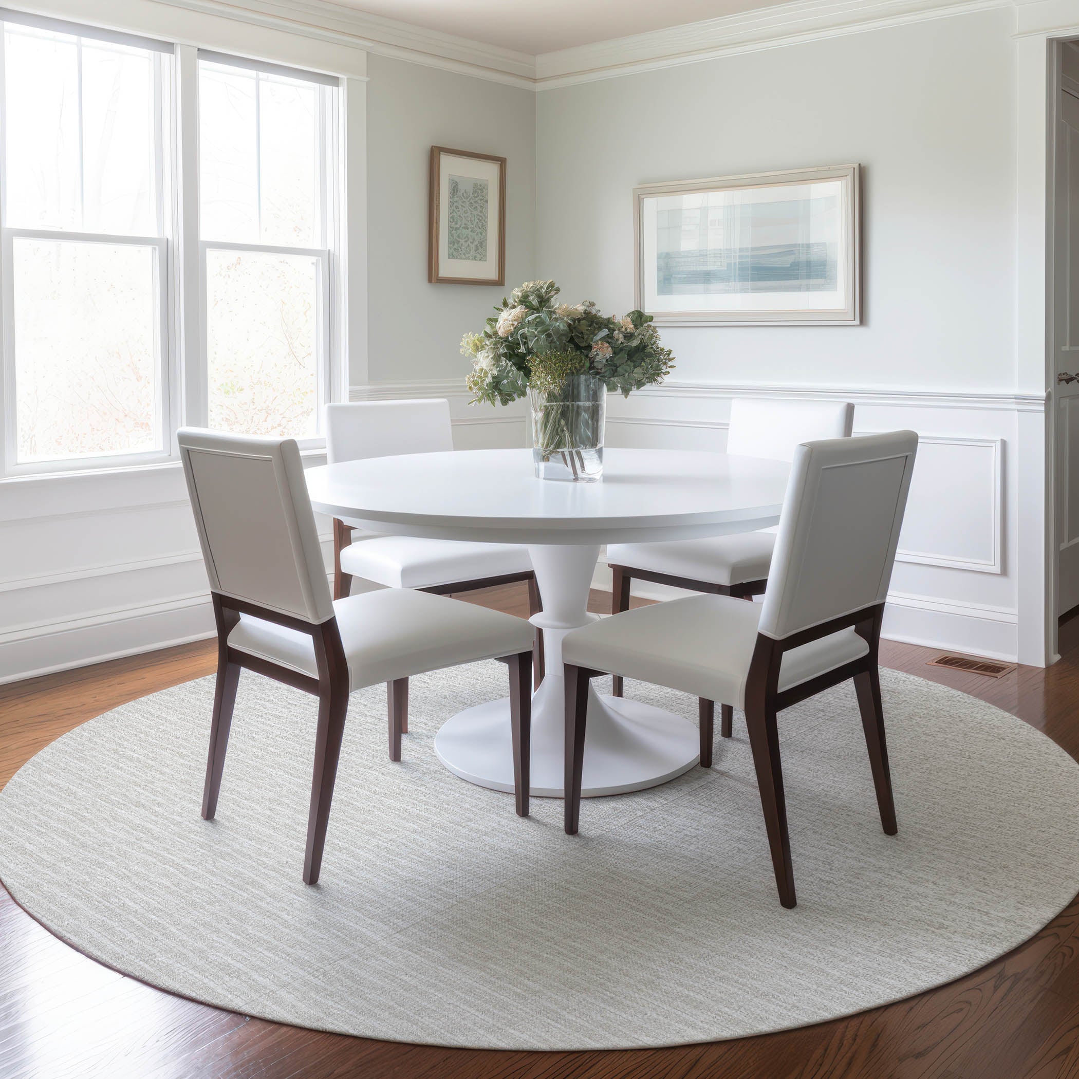 Colombo Machine Washable Transitional Linen Ivory Rug 8' x 8' #shape_Round
