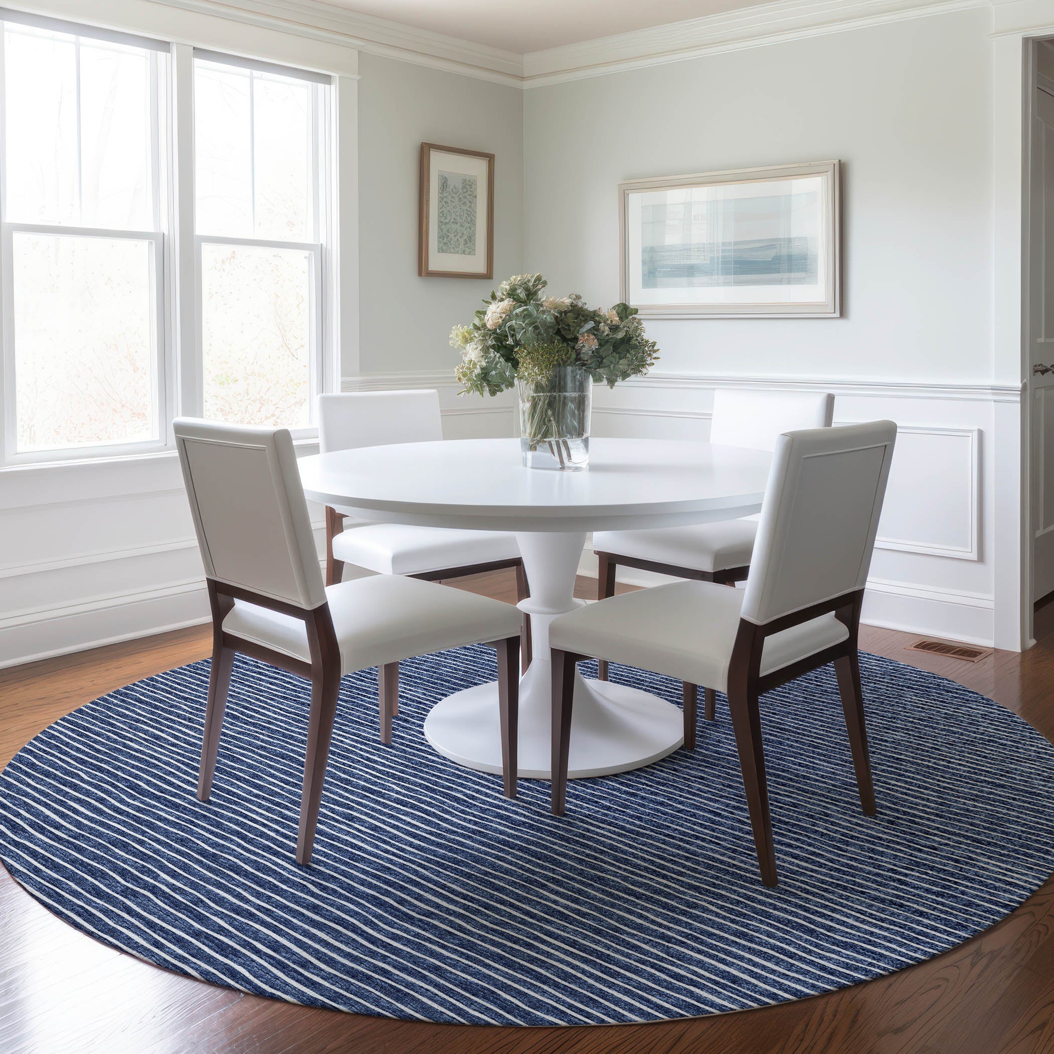 Colombo Machine Washable Transitional Navy Blue Rug 8' x 8' #shape_Round