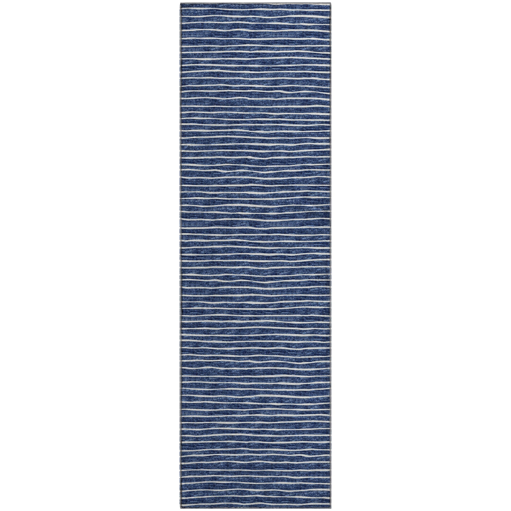 Colombo Machine Washable Transitional Navy Blue Rug 2'3" x 7'6" #shape_Runner