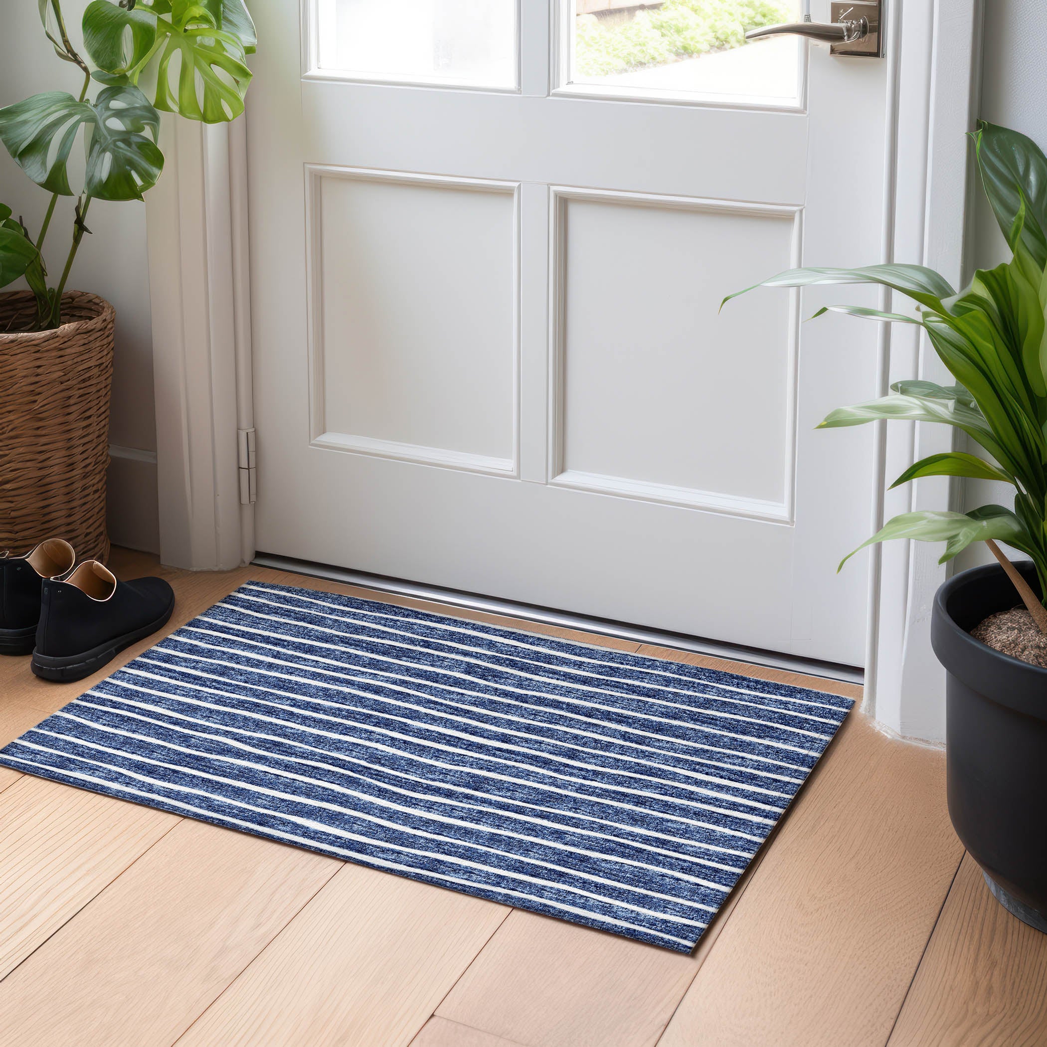 Colombo Machine Washable Transitional Navy Blue Rug 1'8" x 2'6" #shape_Rectangle