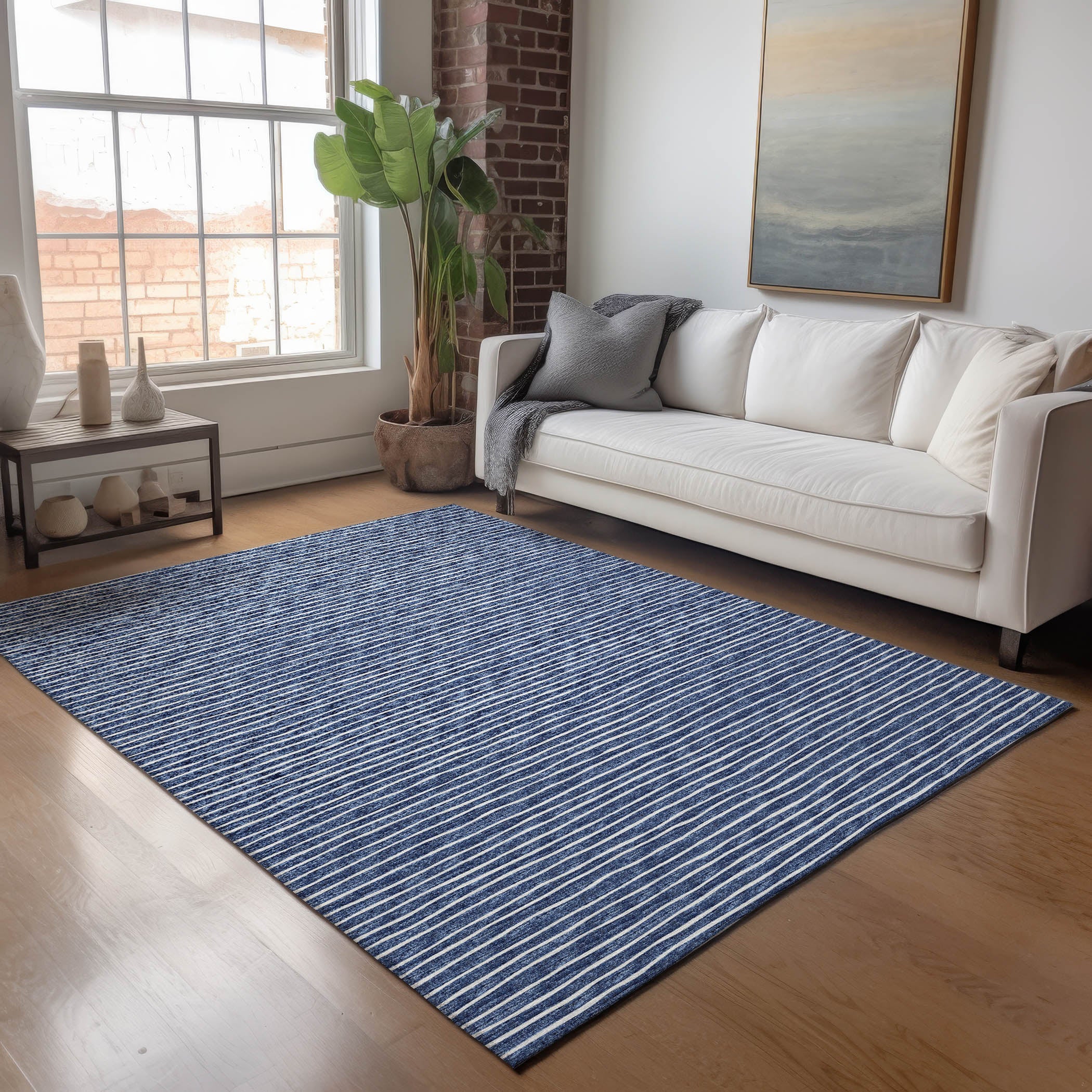 Colombo Machine Washable Transitional Navy Blue Rug 2'6" x 3'10" #shape_Rectangle