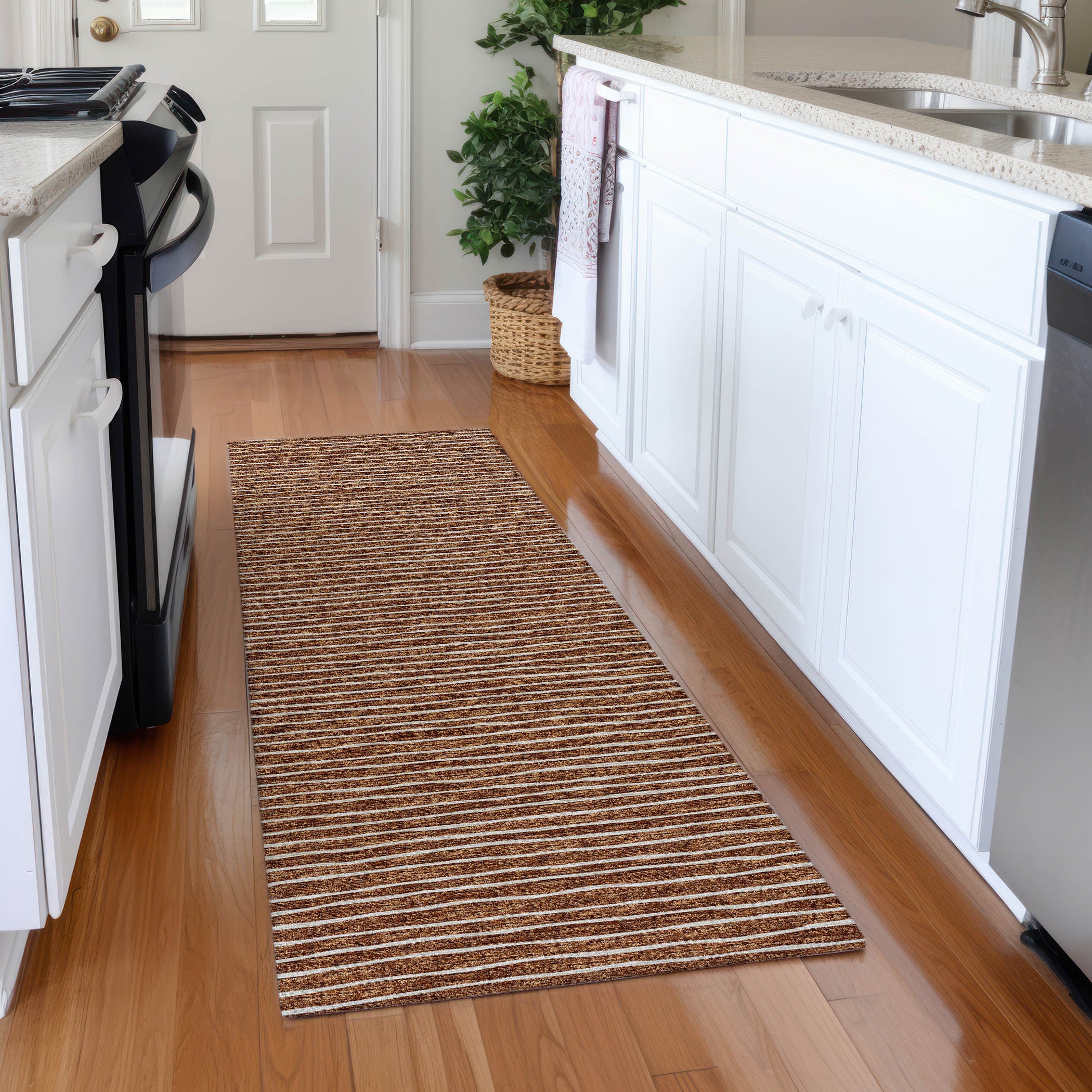 Colombo Machine Washable Transitional Paprika Red Rug 2'3" x 7'6" #shape_Runner