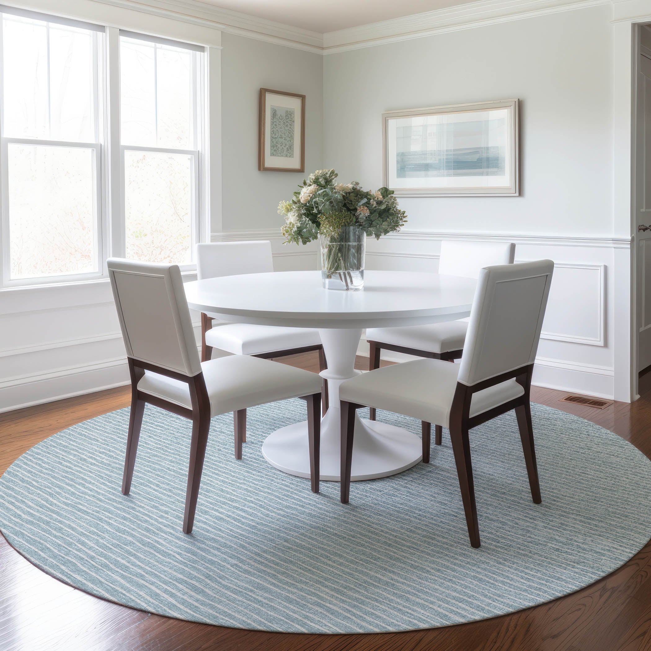 Colombo Machine Washable Transitional Sky Blue Rug 8' x 8' #shape_Round