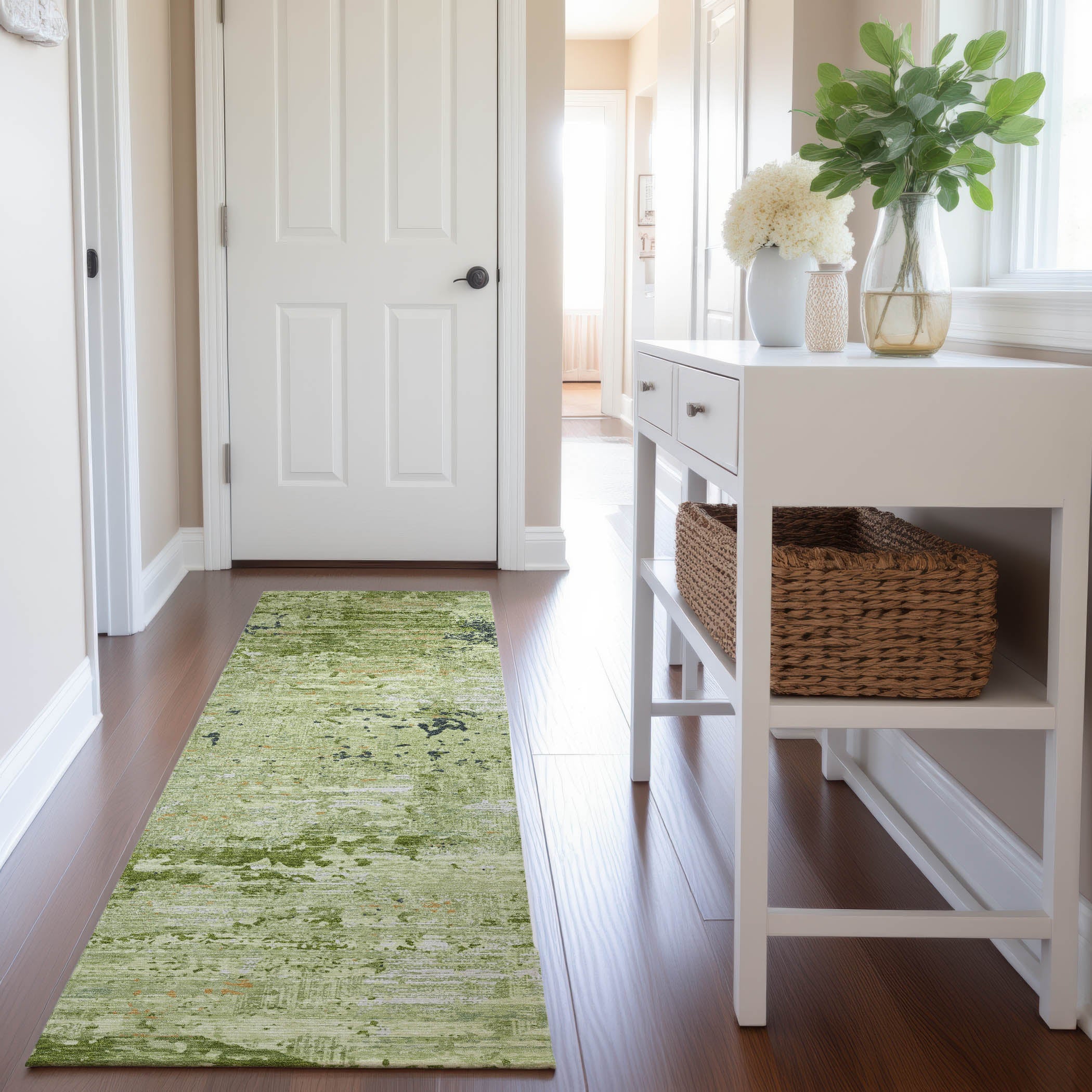 Rome Machine Washable Transitional Aloe Green Rug 2'3" x 7'6" #shape_Runner
