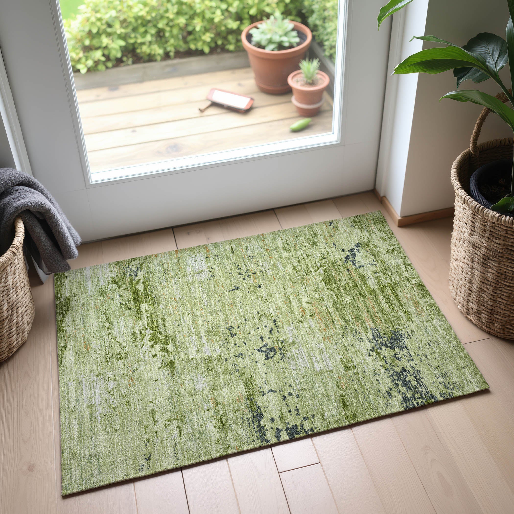 Rome Machine Washable Transitional Aloe Green Rug 1'8" x 2'6" #shape_Rectangle