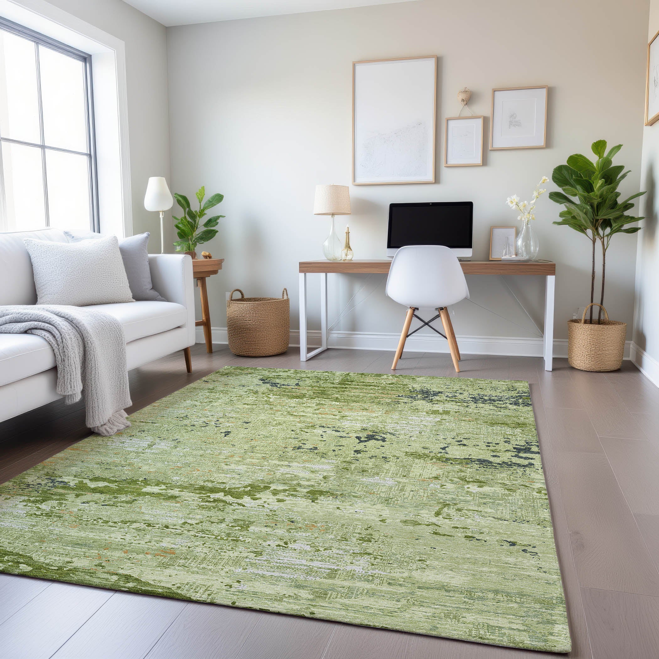 Rome Machine Washable Transitional Aloe Green Rug 2'6" x 3'10" #shape_Rectangle