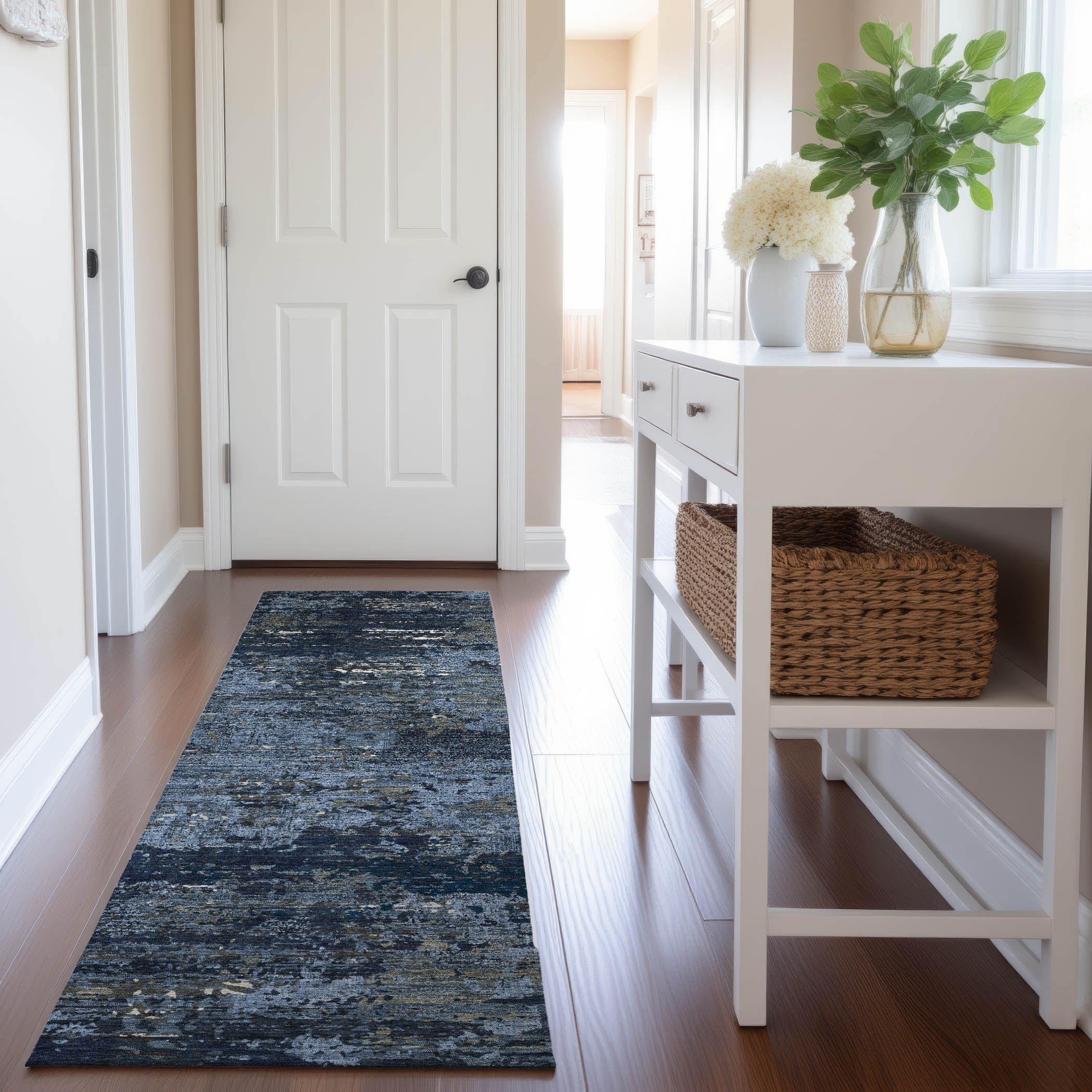 Rome Machine Washable Transitional Blue Rug 2'3" x 7'6" #shape_Runner