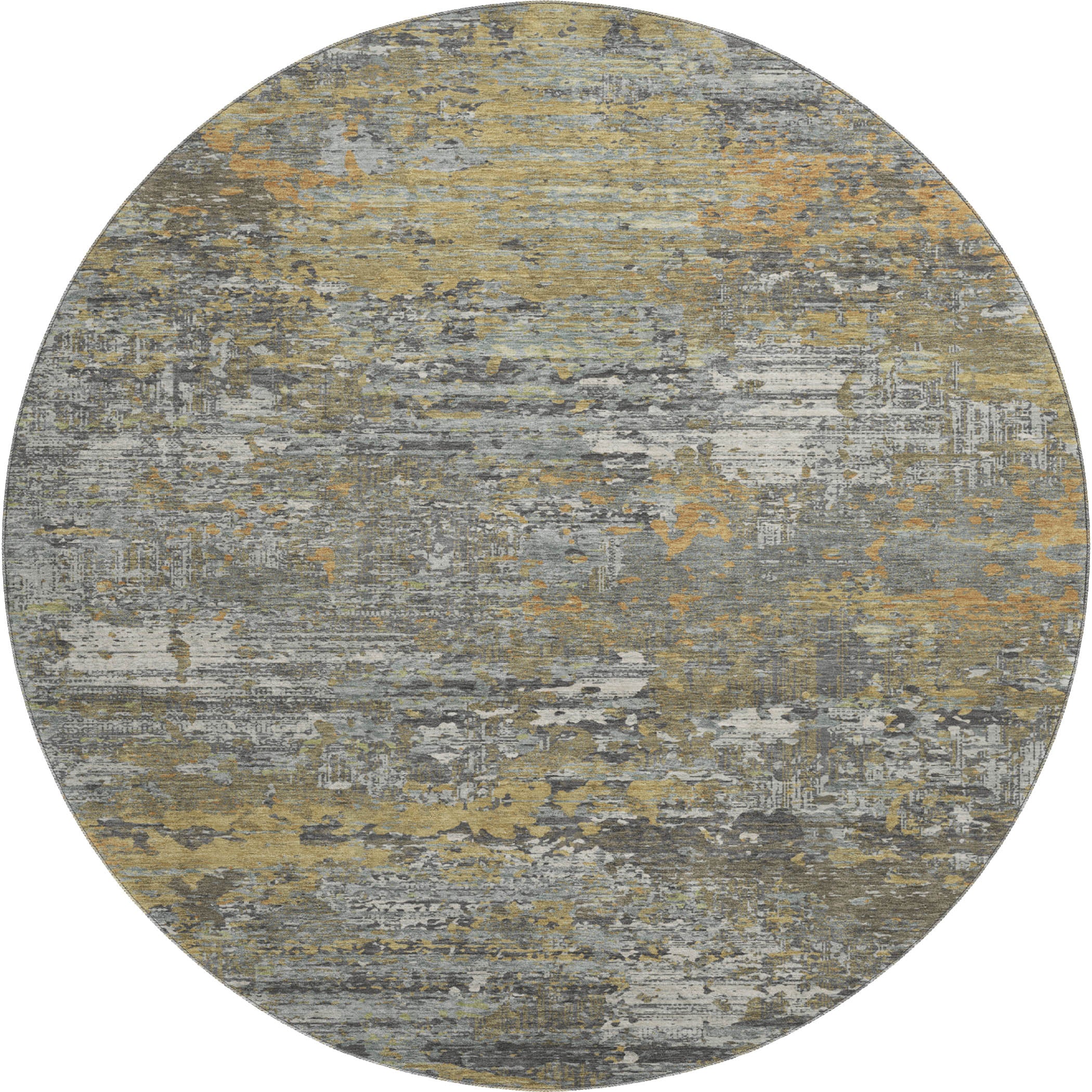 Rome Machine Washable Transitional Gold Rug 8' x 8' #shape_Round