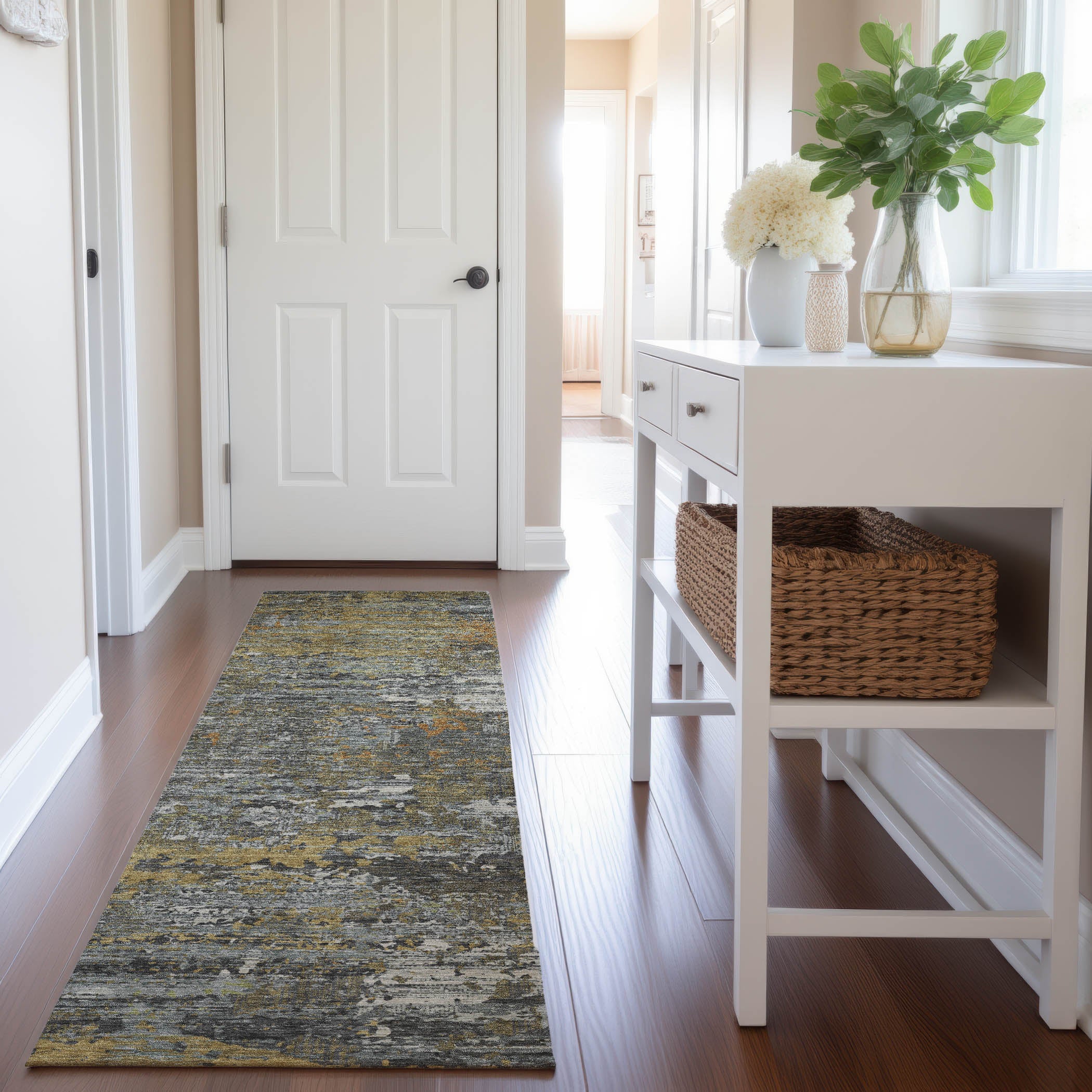 Rome Machine Washable Transitional Gold Rug 2'3" x 7'6" #shape_Runner