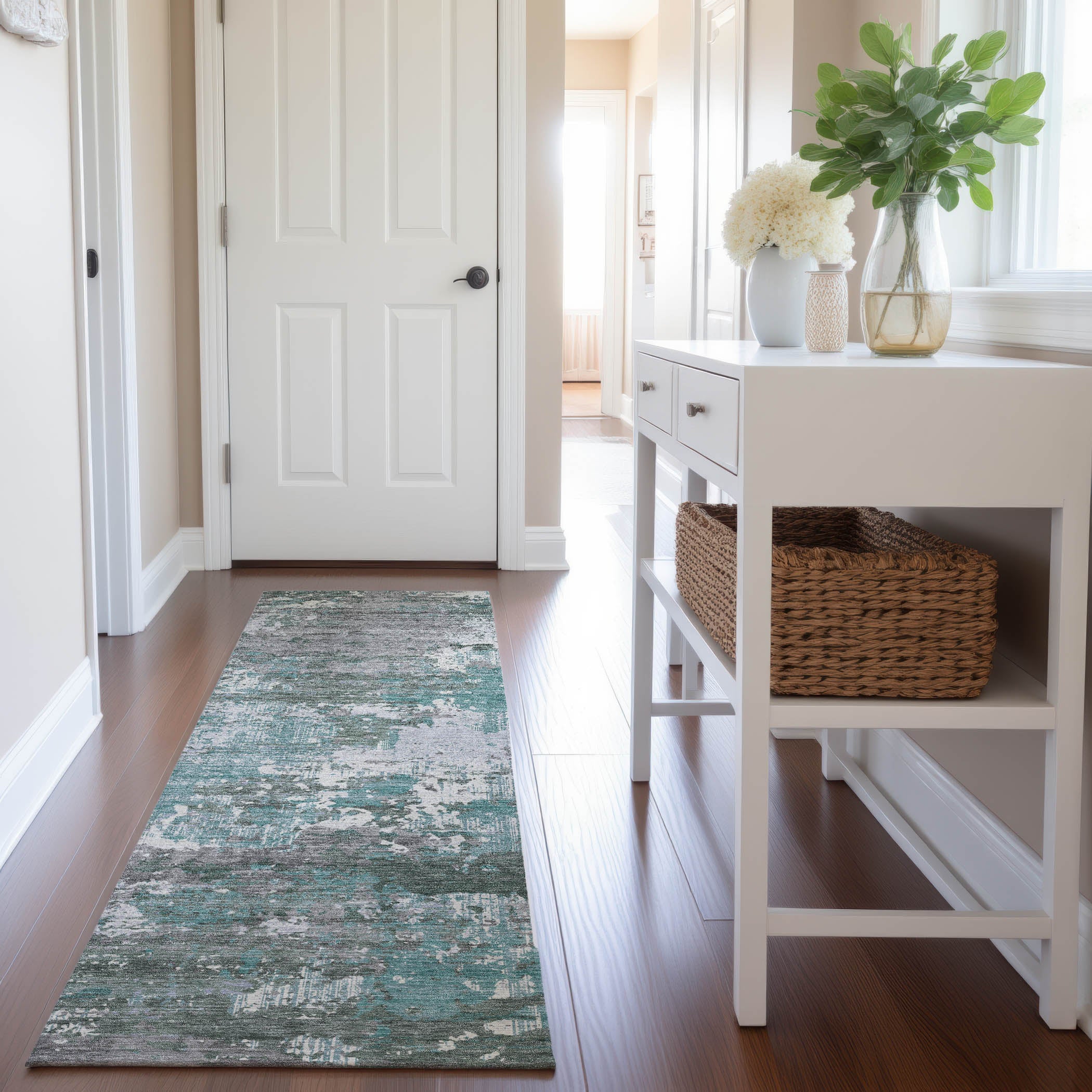 Rome Machine Washable Transitional Seafoam Blue Rug 2'3" x 7'6" #shape_Runner