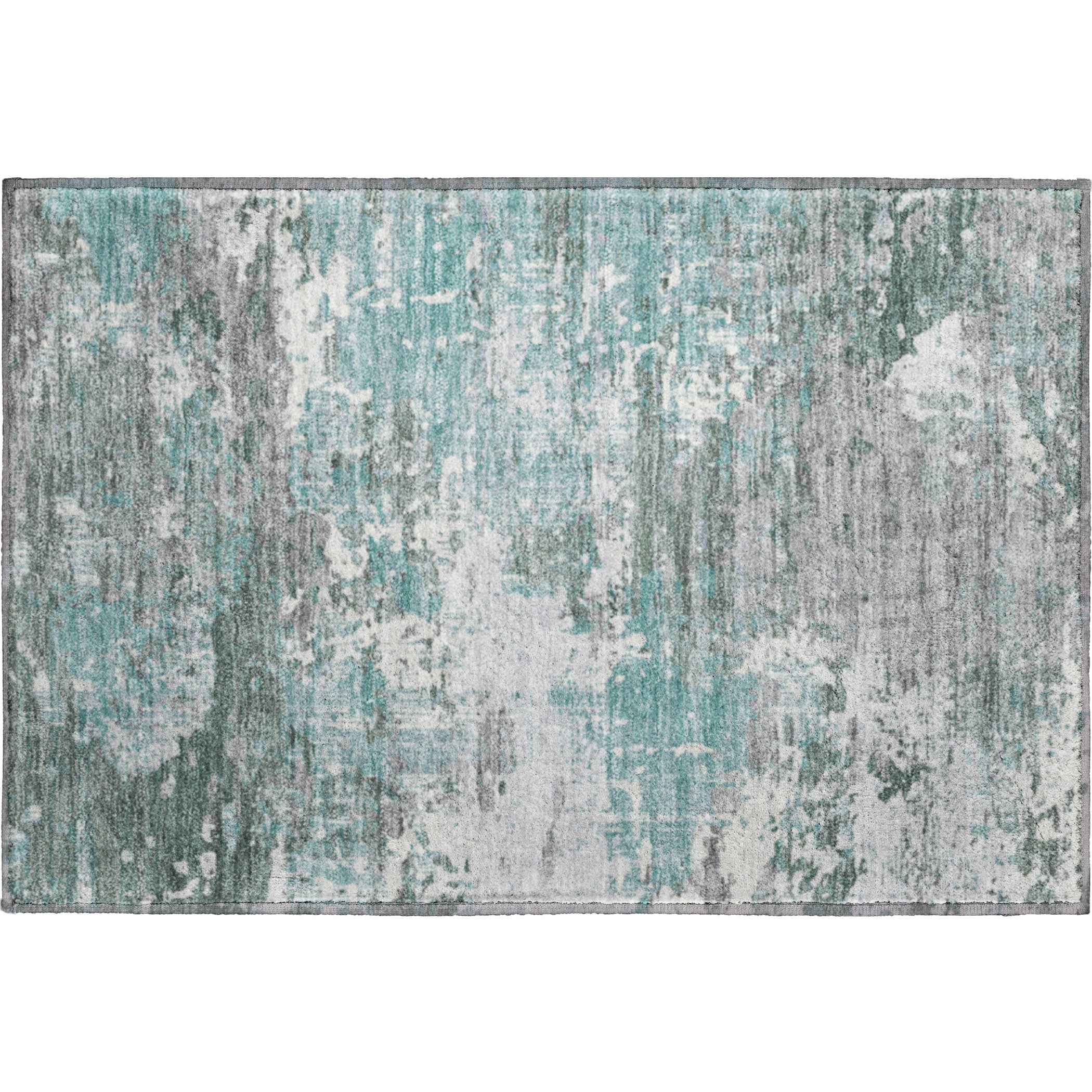 Rome Machine Washable Transitional Seafoam Blue Rug 1'8" x 2'6" #shape_Rectangle