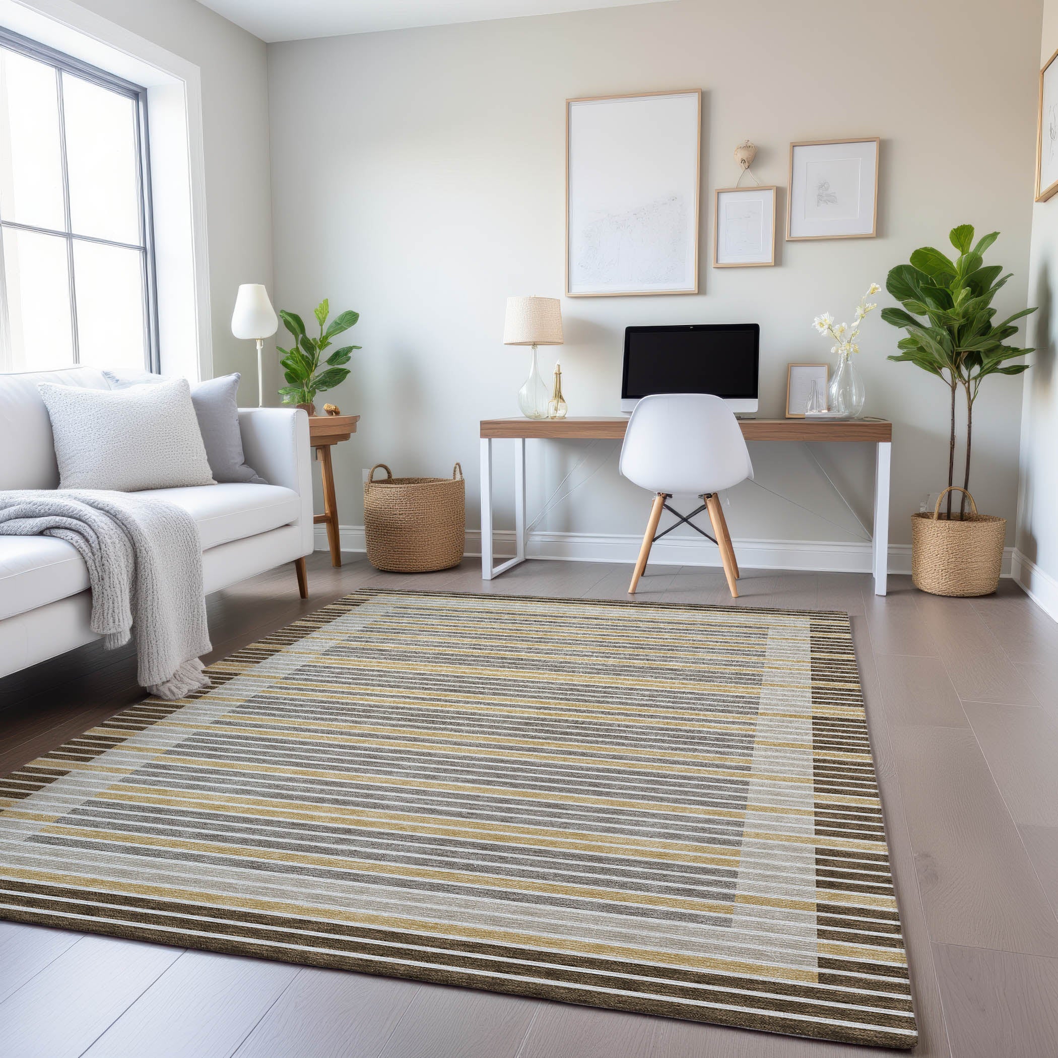 Kyoto Machine Washable Transitional Brown Rug 2'6" x 3'10" #shape_Rectangle