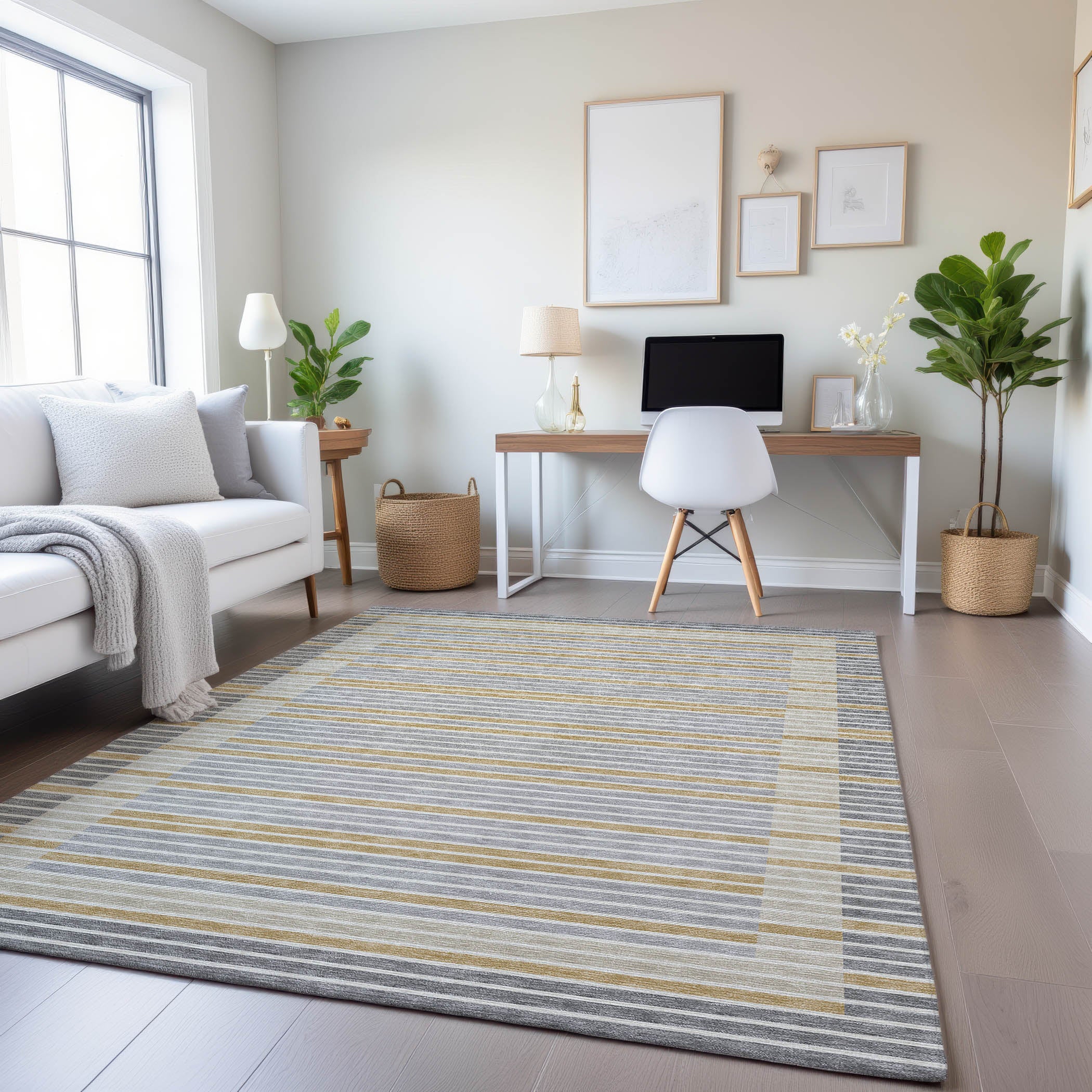 Kyoto Machine Washable Transitional Gray Rug 2'6" x 3'10" #shape_Rectangle