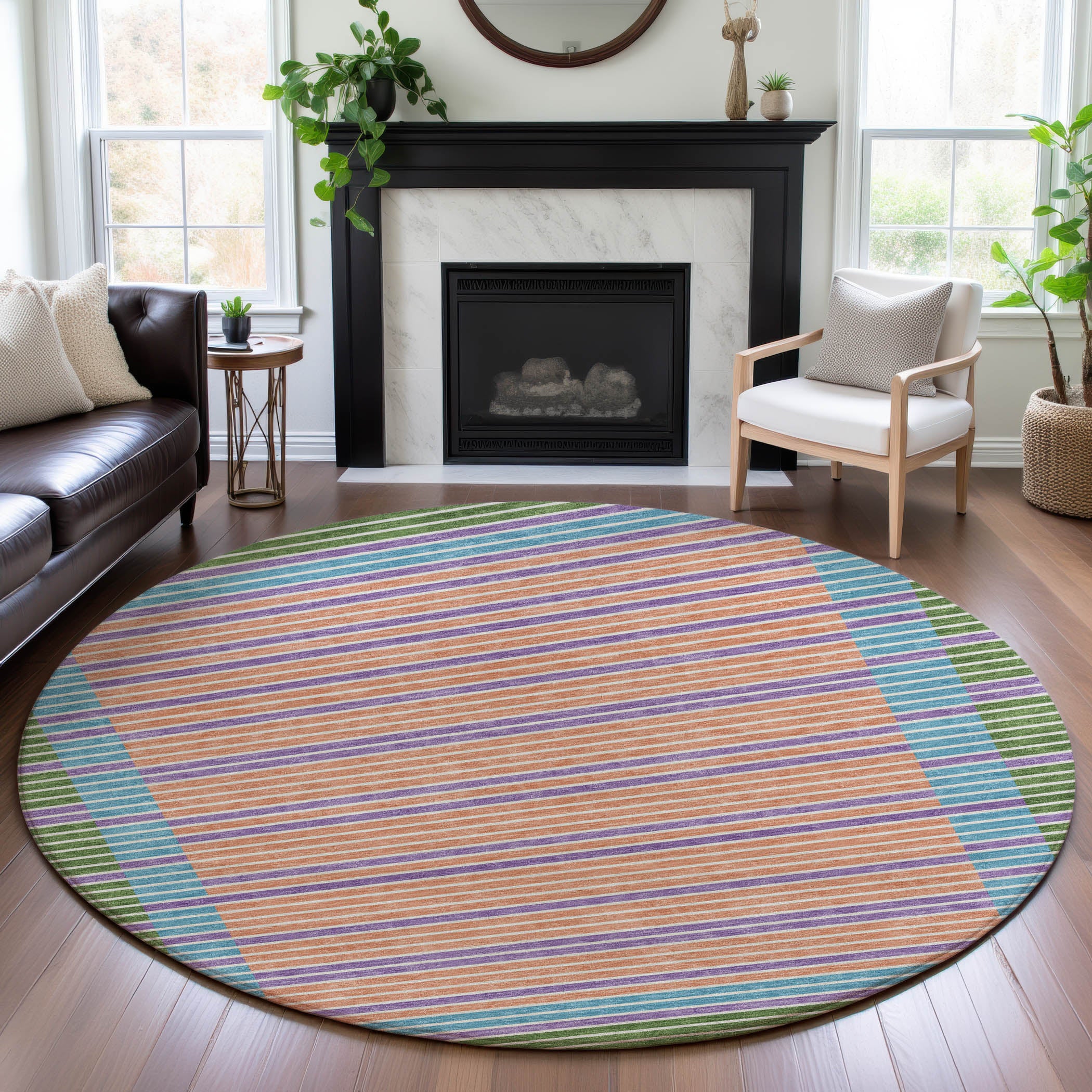 Kyoto Machine Washable Transitional Lime Green Rug 8' x 8' #shape_Round