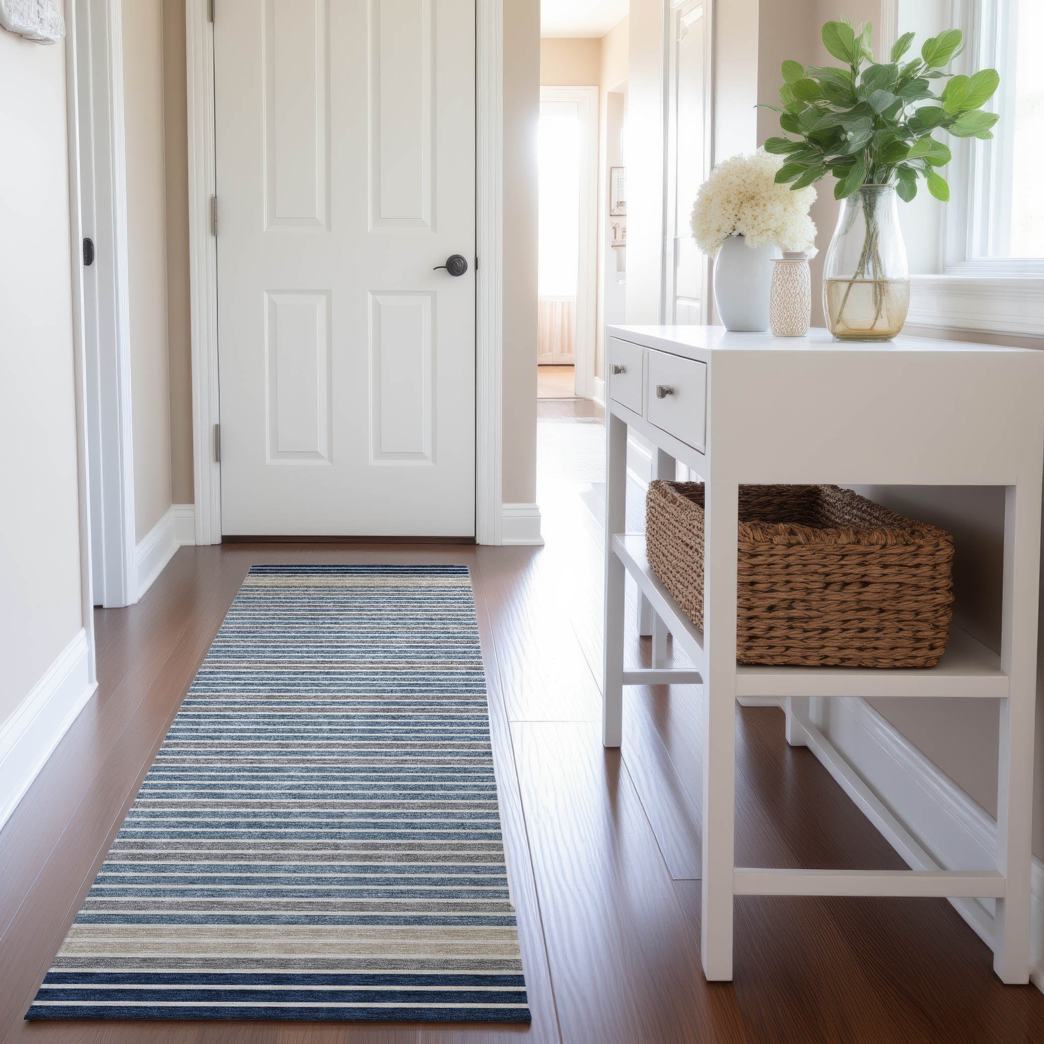 Kyoto Machine Washable Transitional Navy Blue Rug 2'3" x 7'6" #shape_Runner