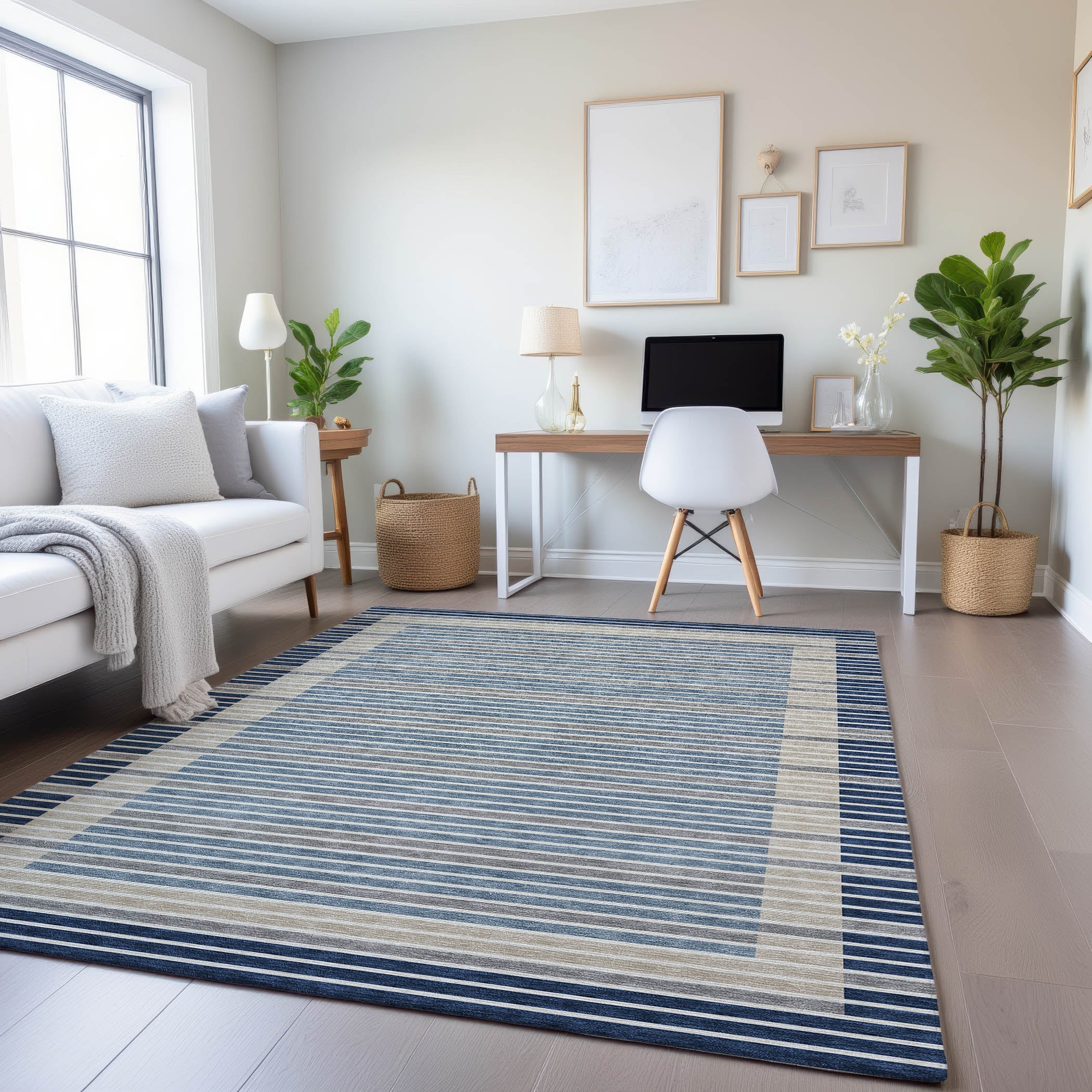Kyoto Machine Washable Transitional Navy Blue Rug 2'6" x 3'10" #shape_Rectangle