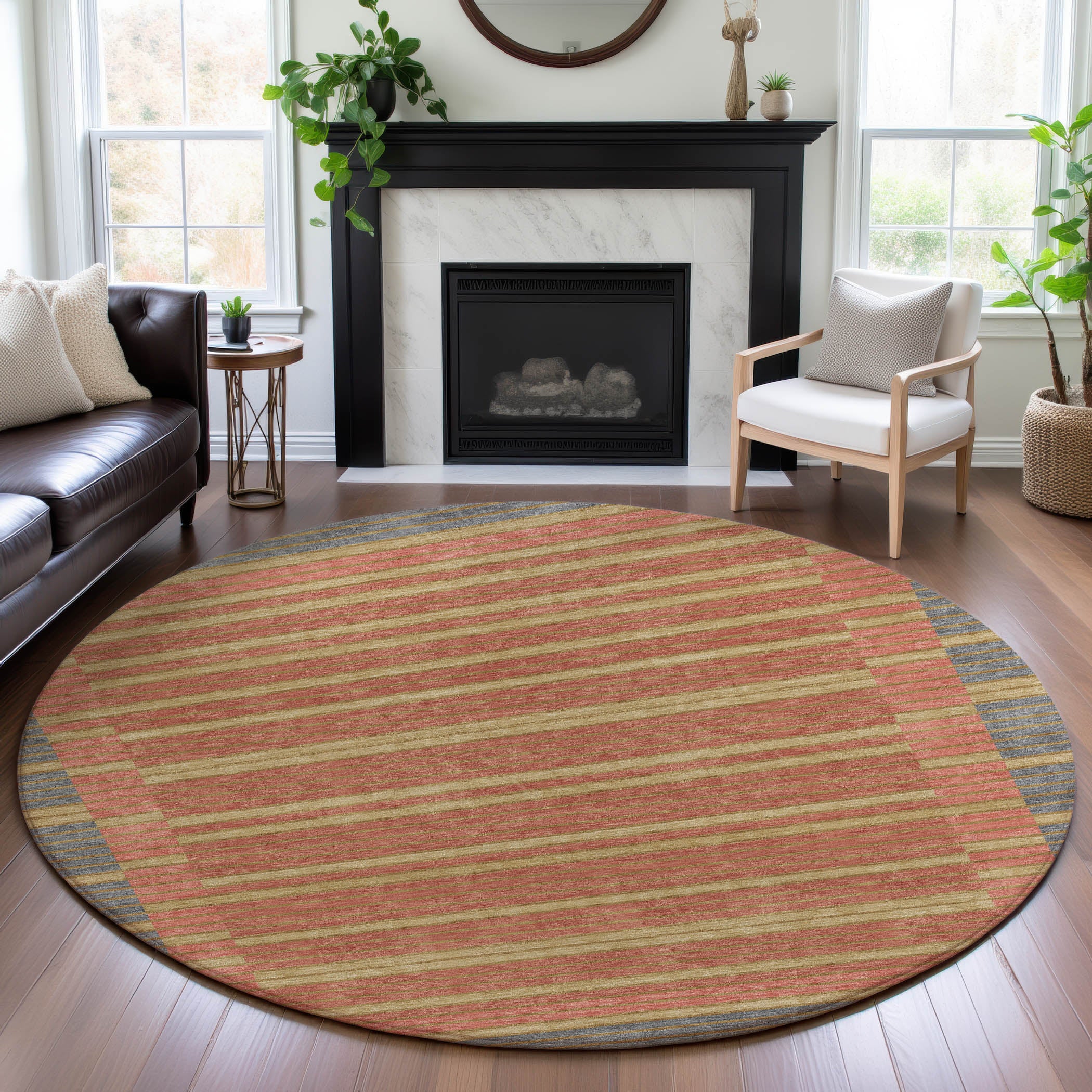 Kyoto Machine Washable Transitional Pewter Gray Rug 8' x 8' #shape_Round