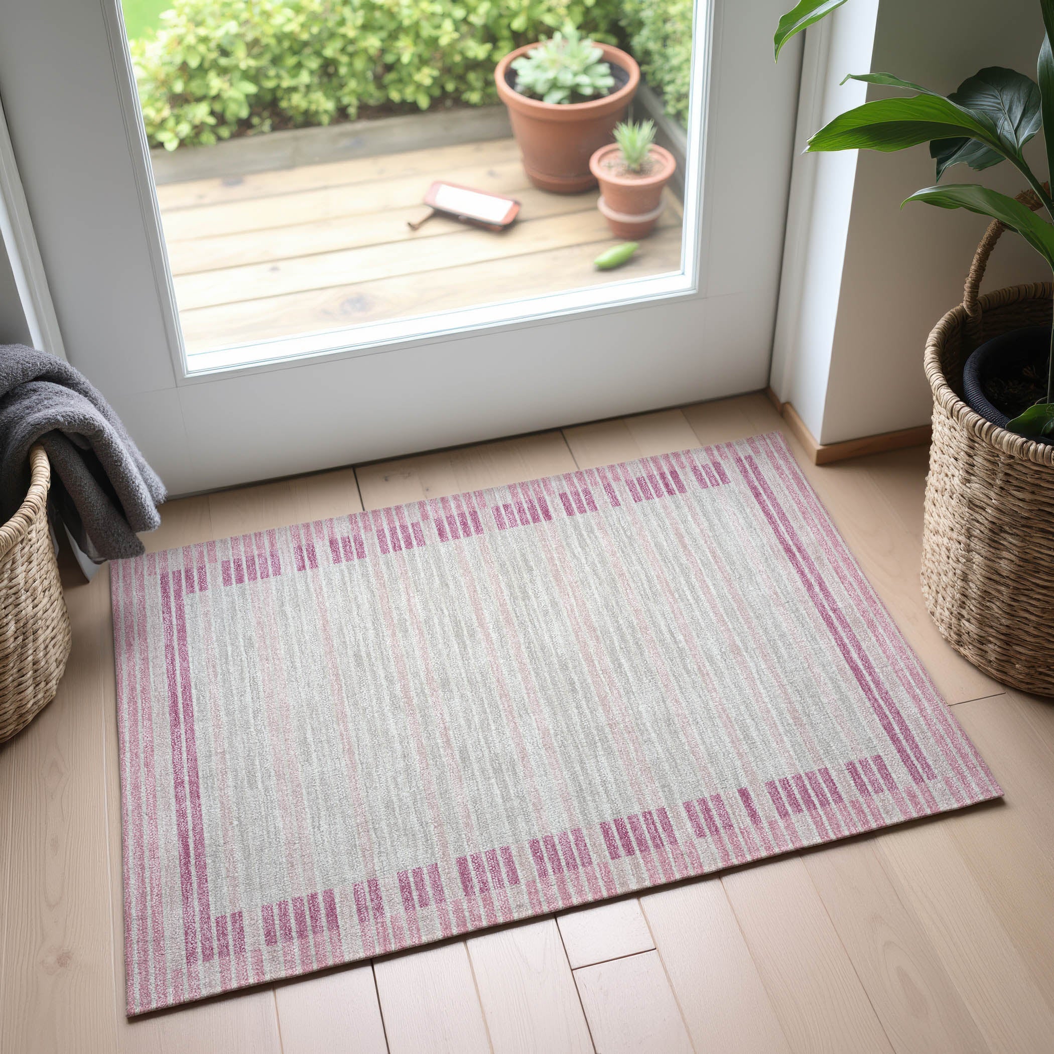Kyoto Machine Washable Transitional Pink Rug 1'8" x 2'6" #shape_Rectangle