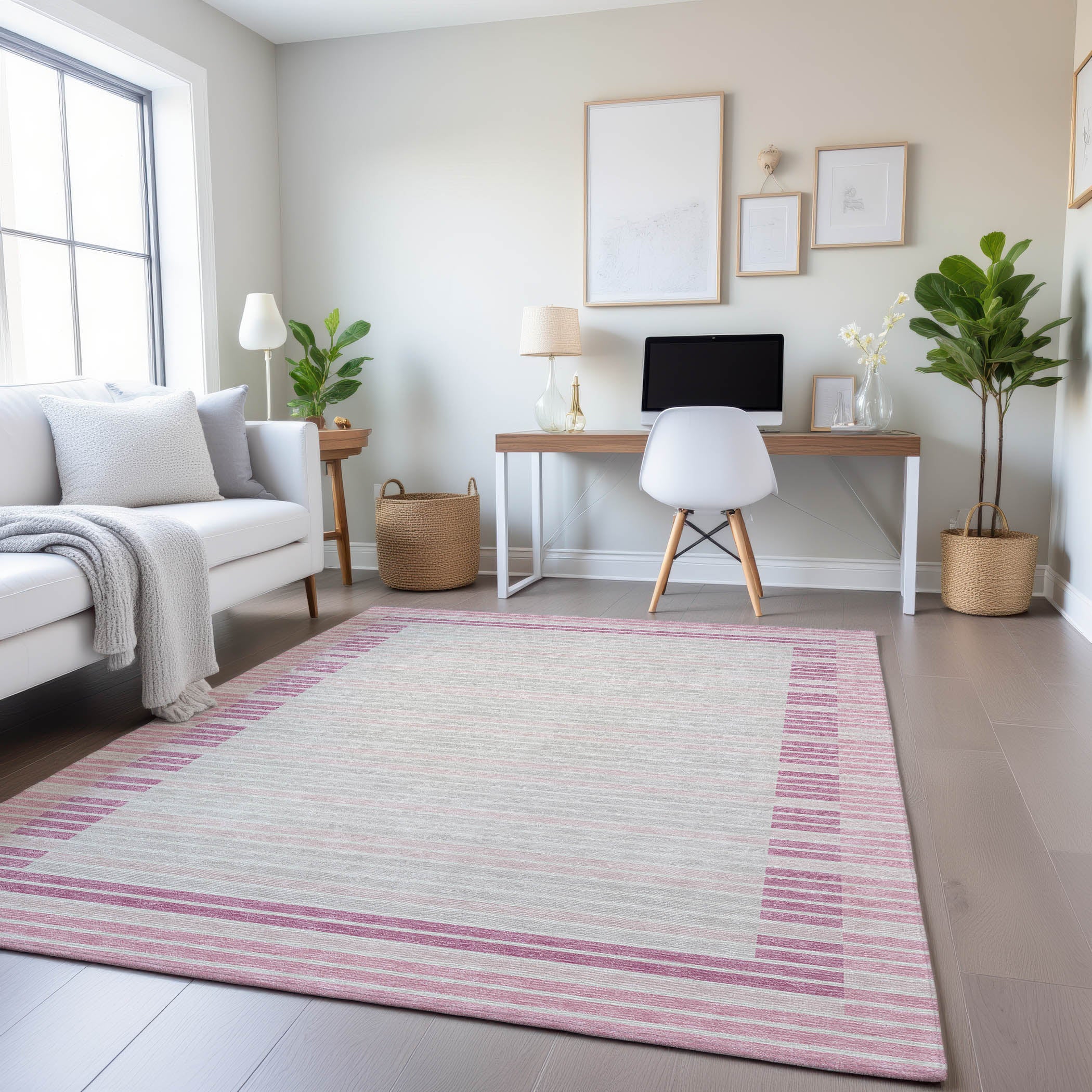 Kyoto Machine Washable Transitional Pink Rug 2'6" x 3'10" #shape_Rectangle