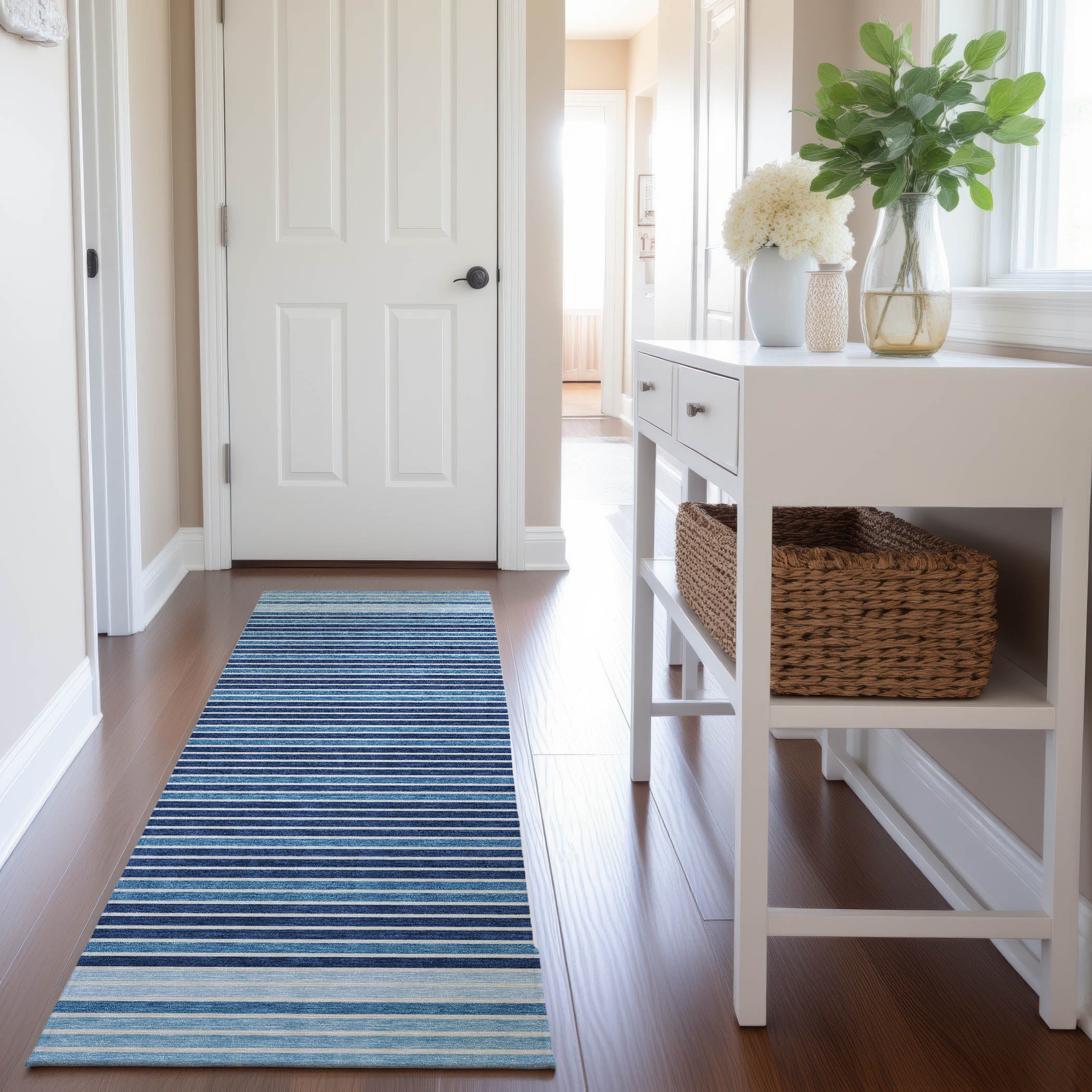 Kyoto Machine Washable Transitional Sky Blue Rug 2'3" x 7'6" #shape_Runner