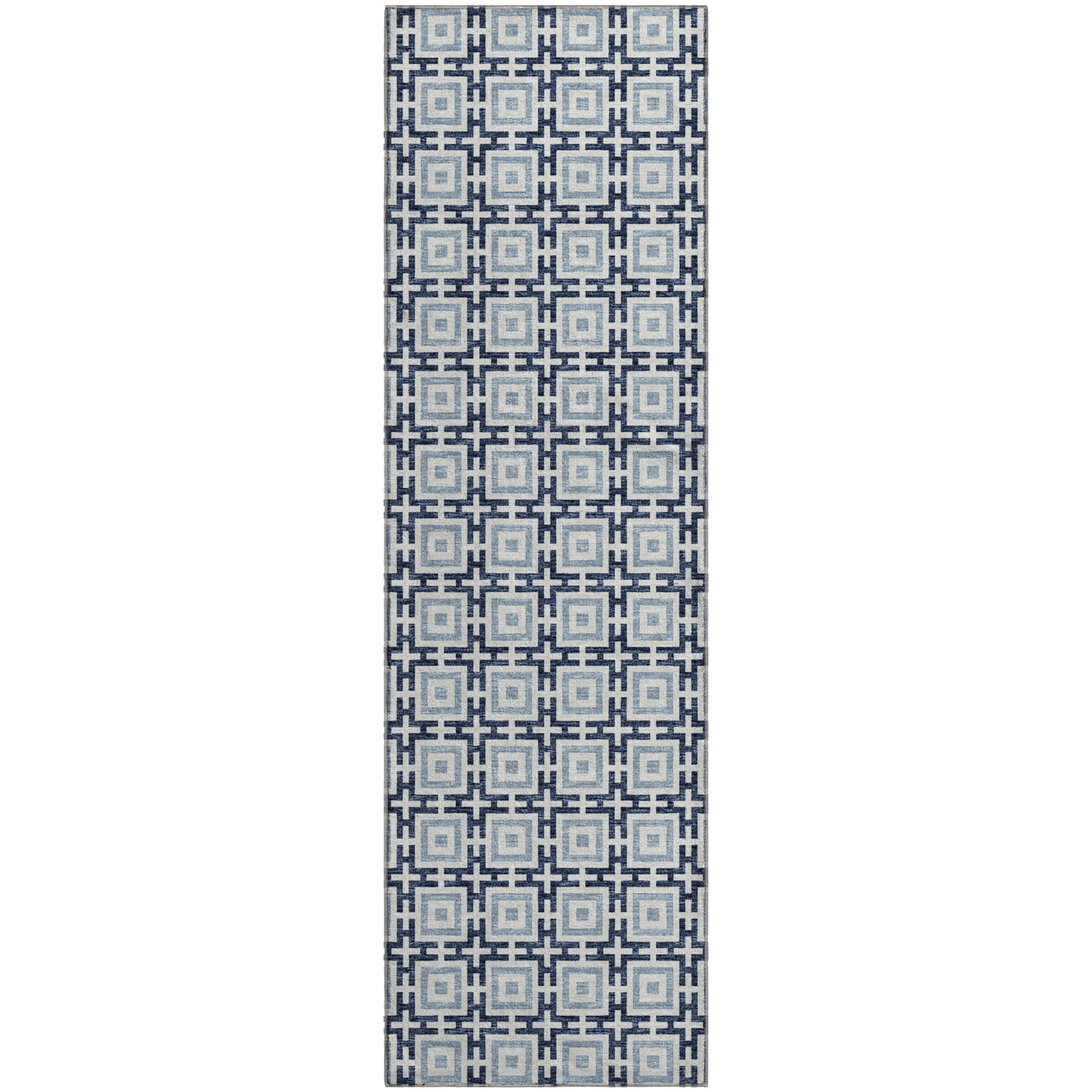 Zanzibar Machine Washable Transitional Navy Blue Rug 2'3" x 7'6" #shape_Runner