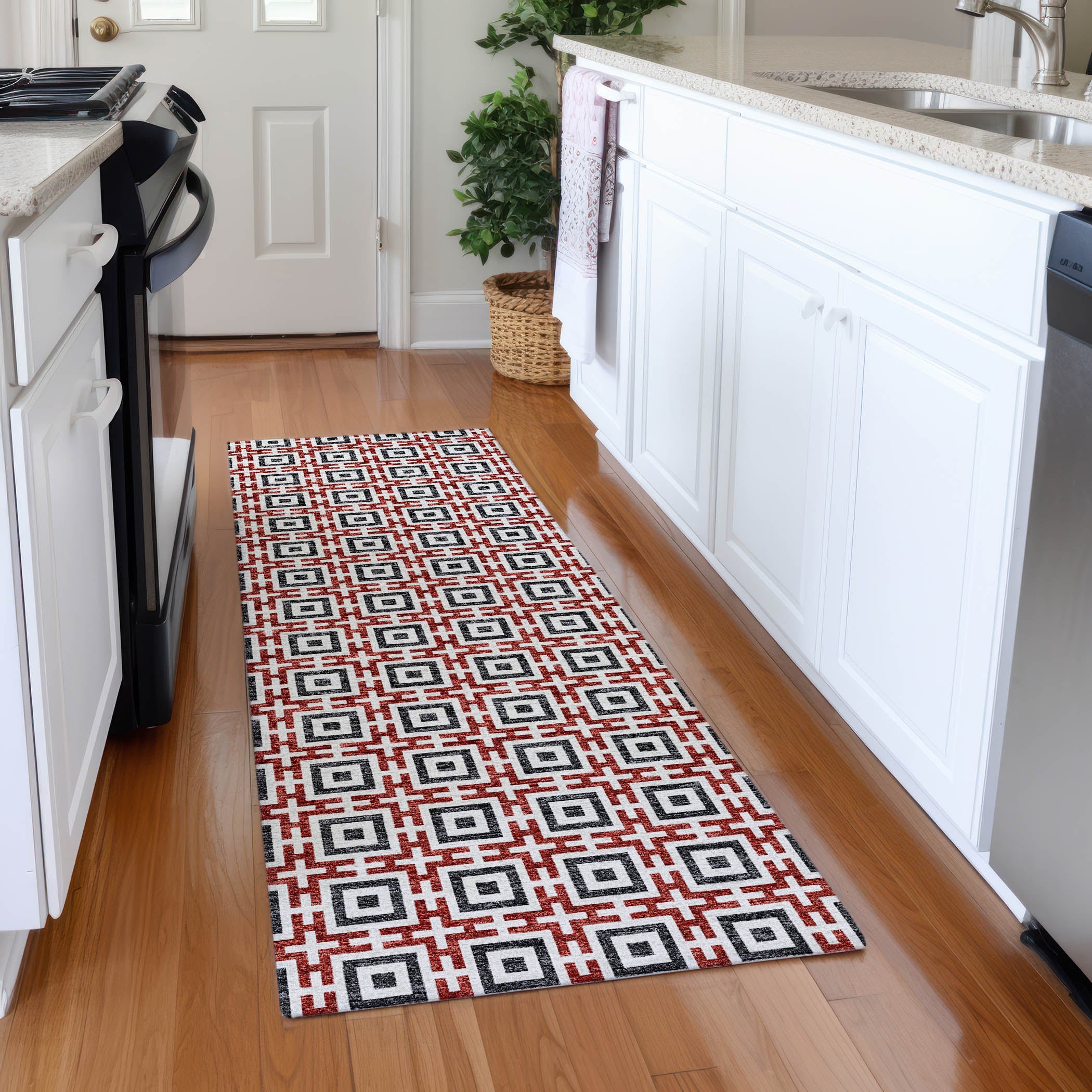 Zanzibar Machine Washable Transitional Red Rug 2'3" x 7'6" #shape_Runner