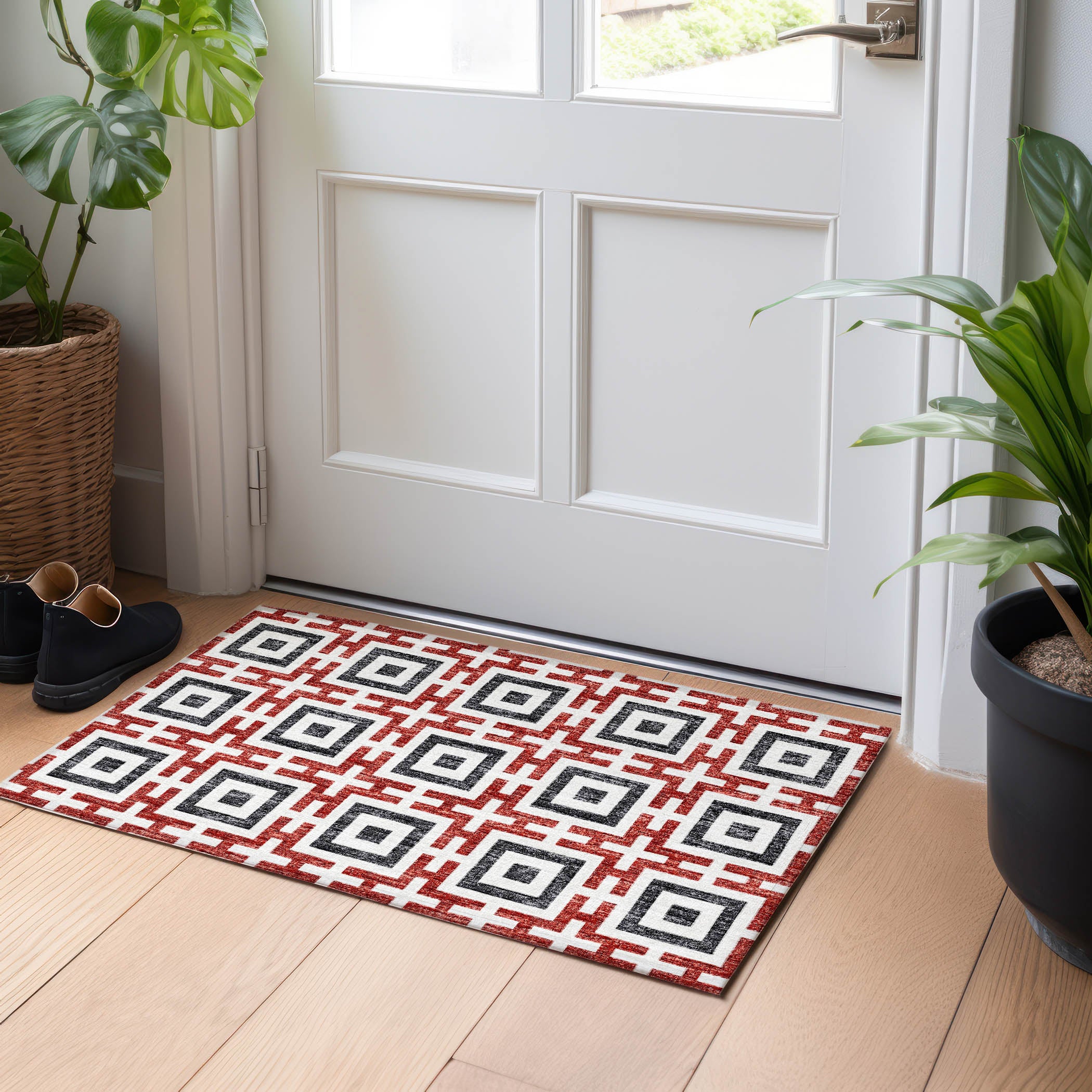 Zanzibar Machine Washable Transitional Red Rug 1'8" x 2'6" #shape_Rectangle