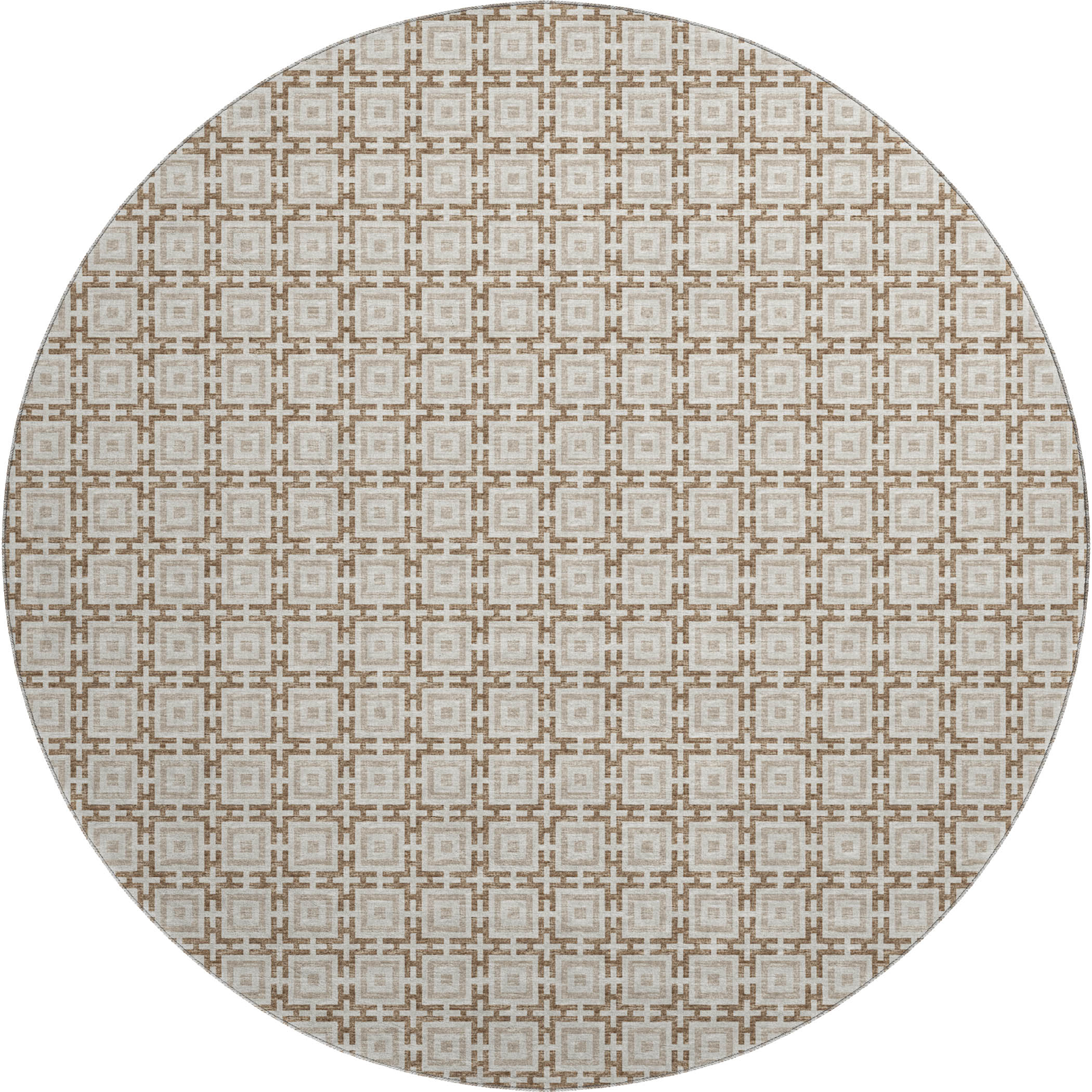 Zanzibar Machine Washable Transitional Taupe Brown Rug 8' x 8' #shape_Round