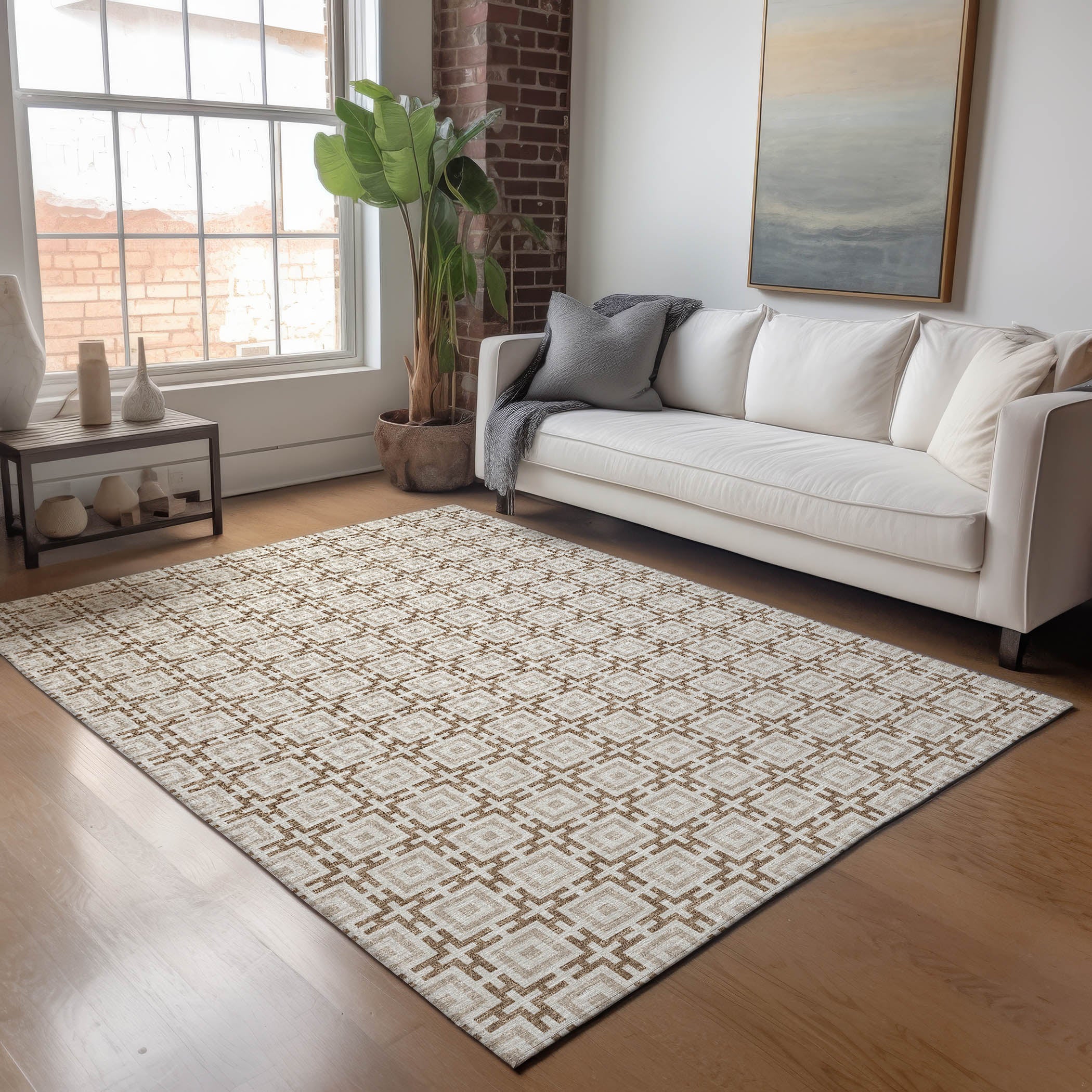 Zanzibar Machine Washable Transitional Taupe Brown Rug 2'6" x 3'10" #shape_Rectangle