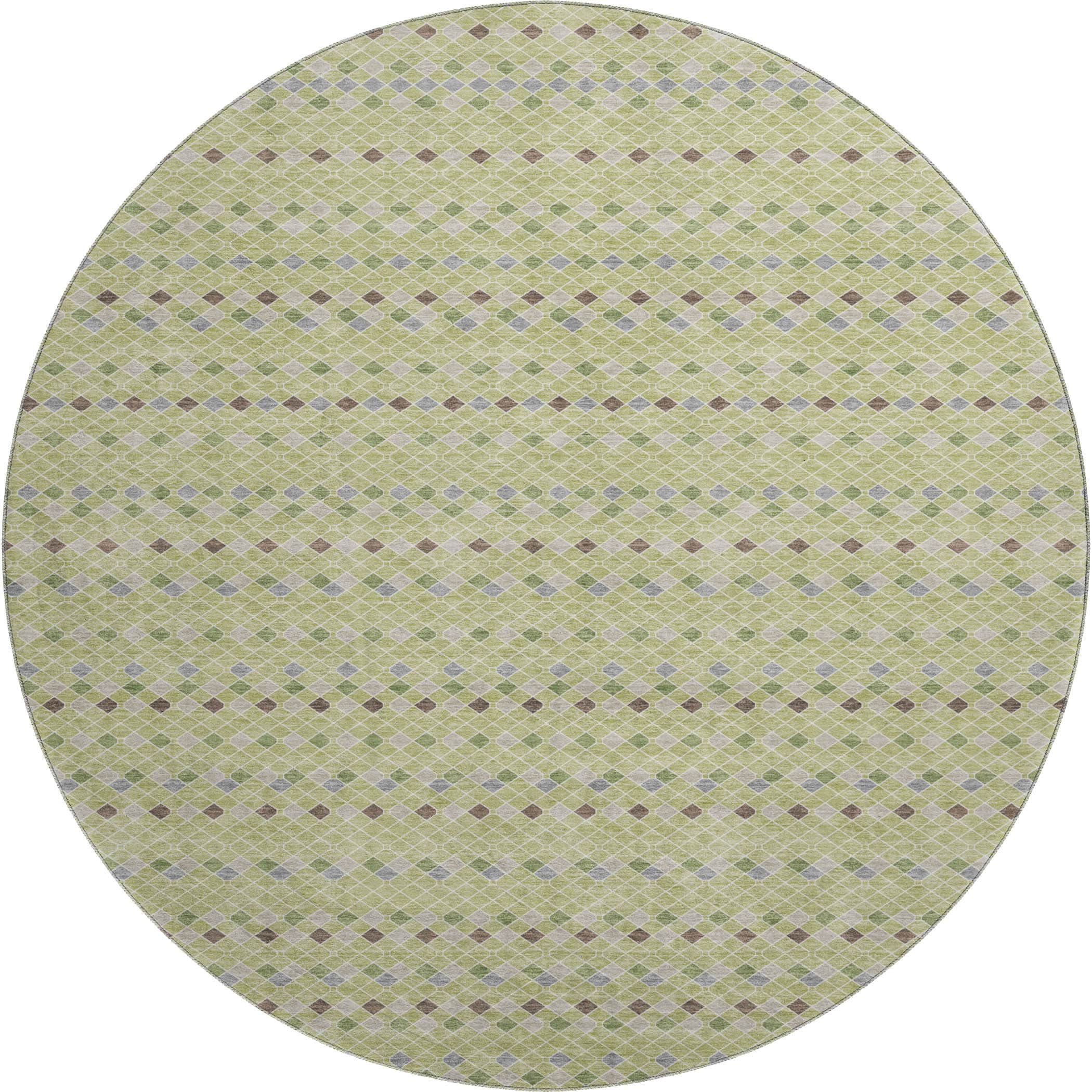 Kathmandu Machine Washable Transitional Aloe Green Rug 8' x 8' #shape_Round