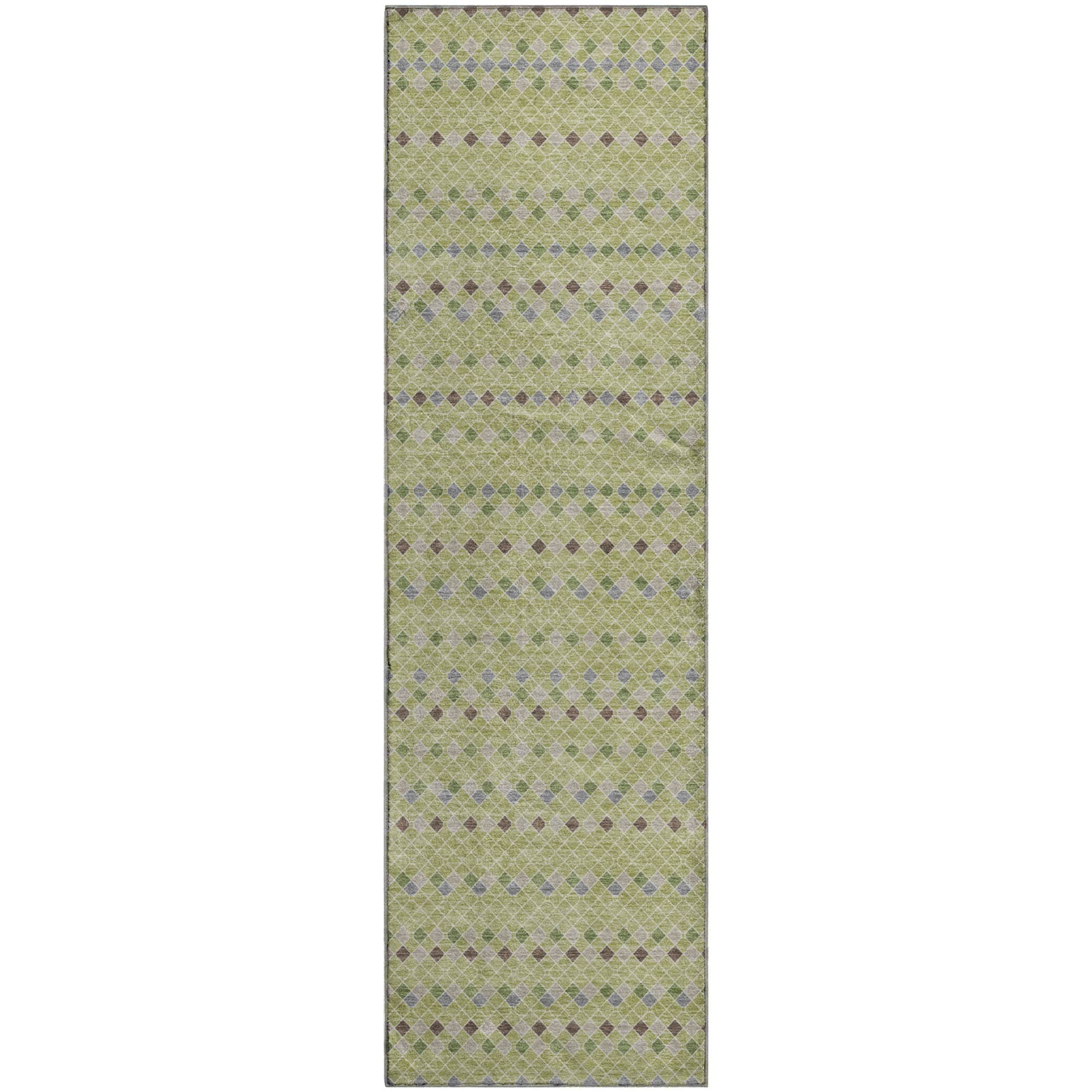 Kathmandu Machine Washable Transitional Aloe Green Rug 2'3" x 7'6" #shape_Runner