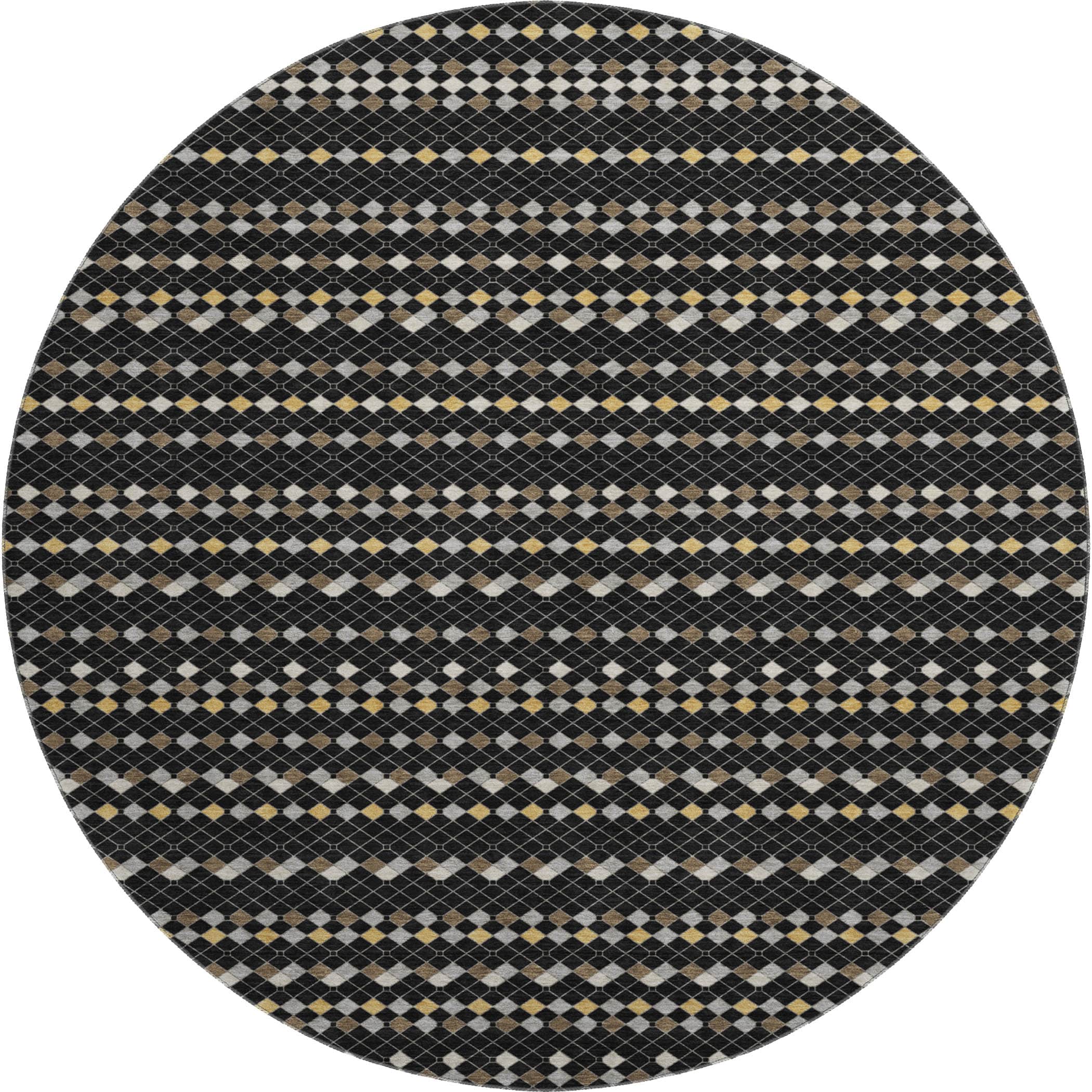 Kathmandu Machine Washable Transitional Black Rug 8' x 8' #shape_Round