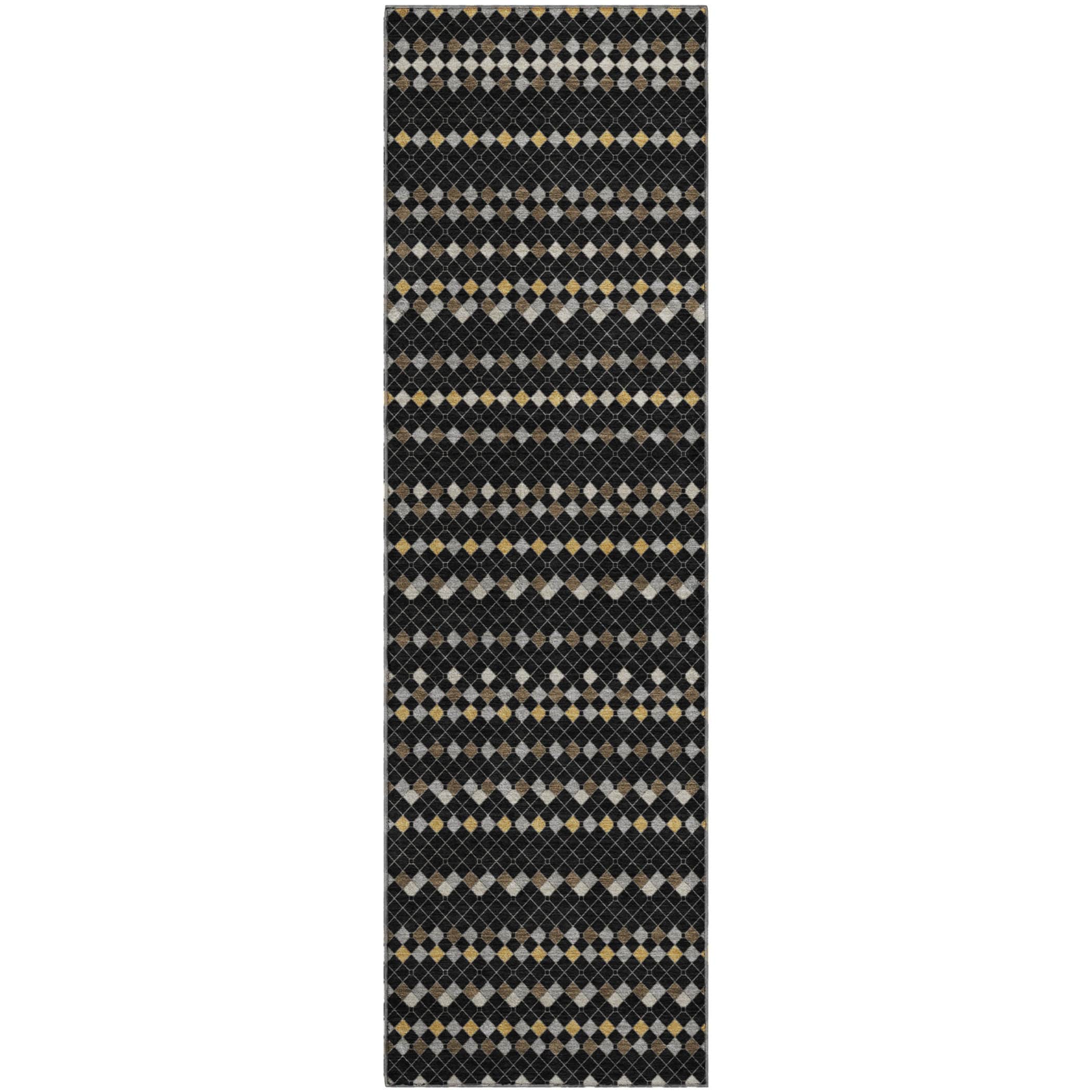 Kathmandu Machine Washable Transitional Black Rug 2'3" x 7'6" #shape_Runner