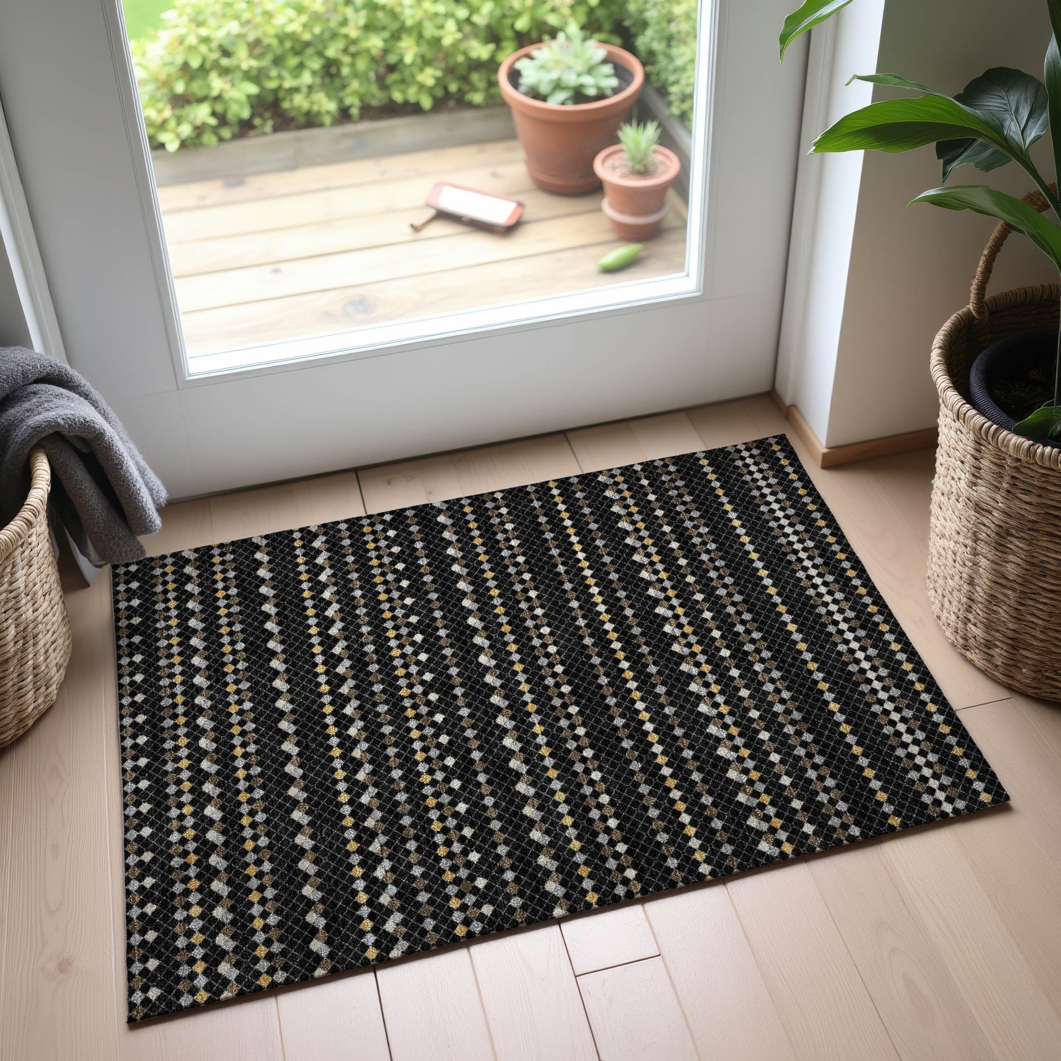 Kathmandu Machine Washable Transitional Black Rug 1'8" x 2'6" #shape_Rectangle