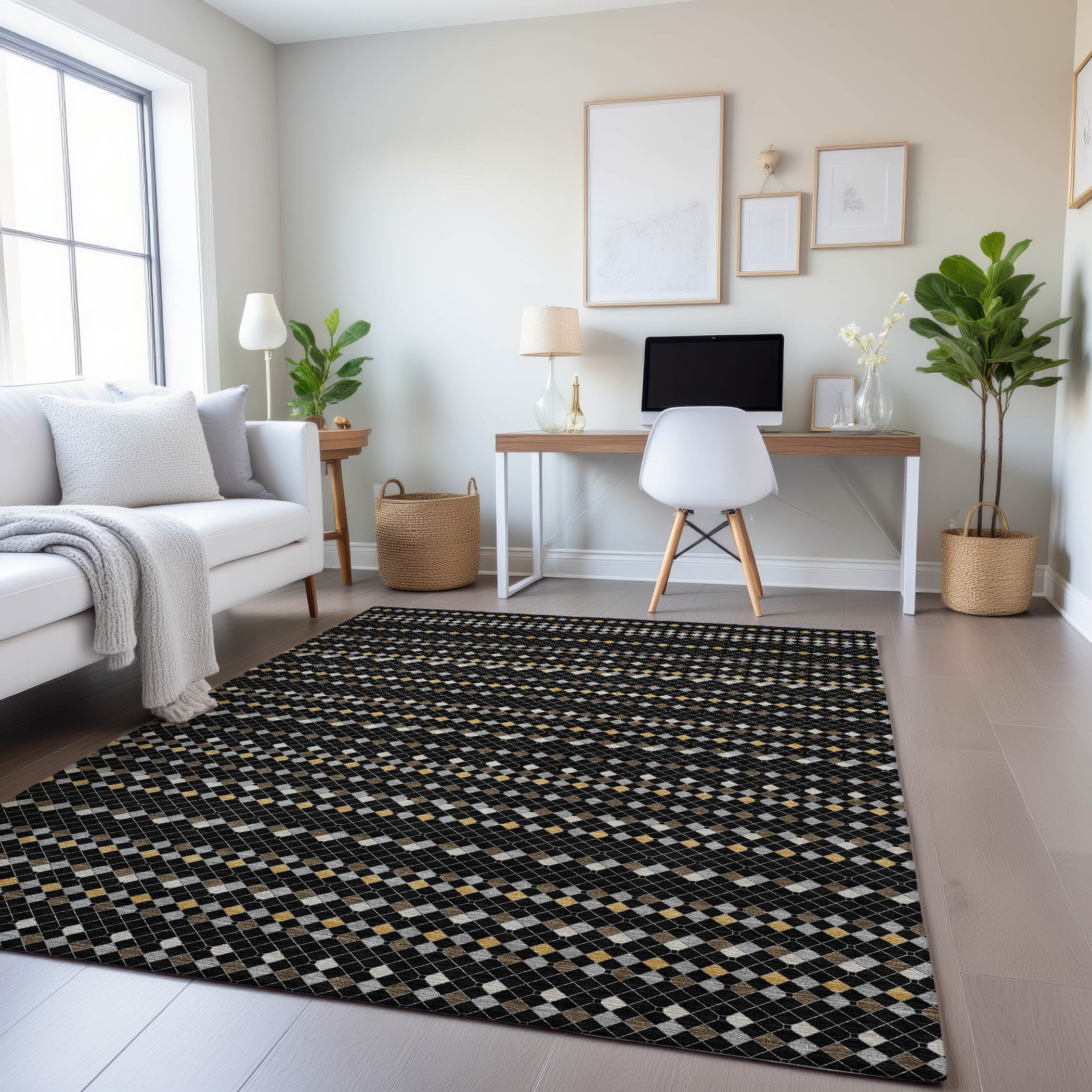 Kathmandu Machine Washable Transitional Black Rug 2'6" x 3'10" #shape_Rectangle