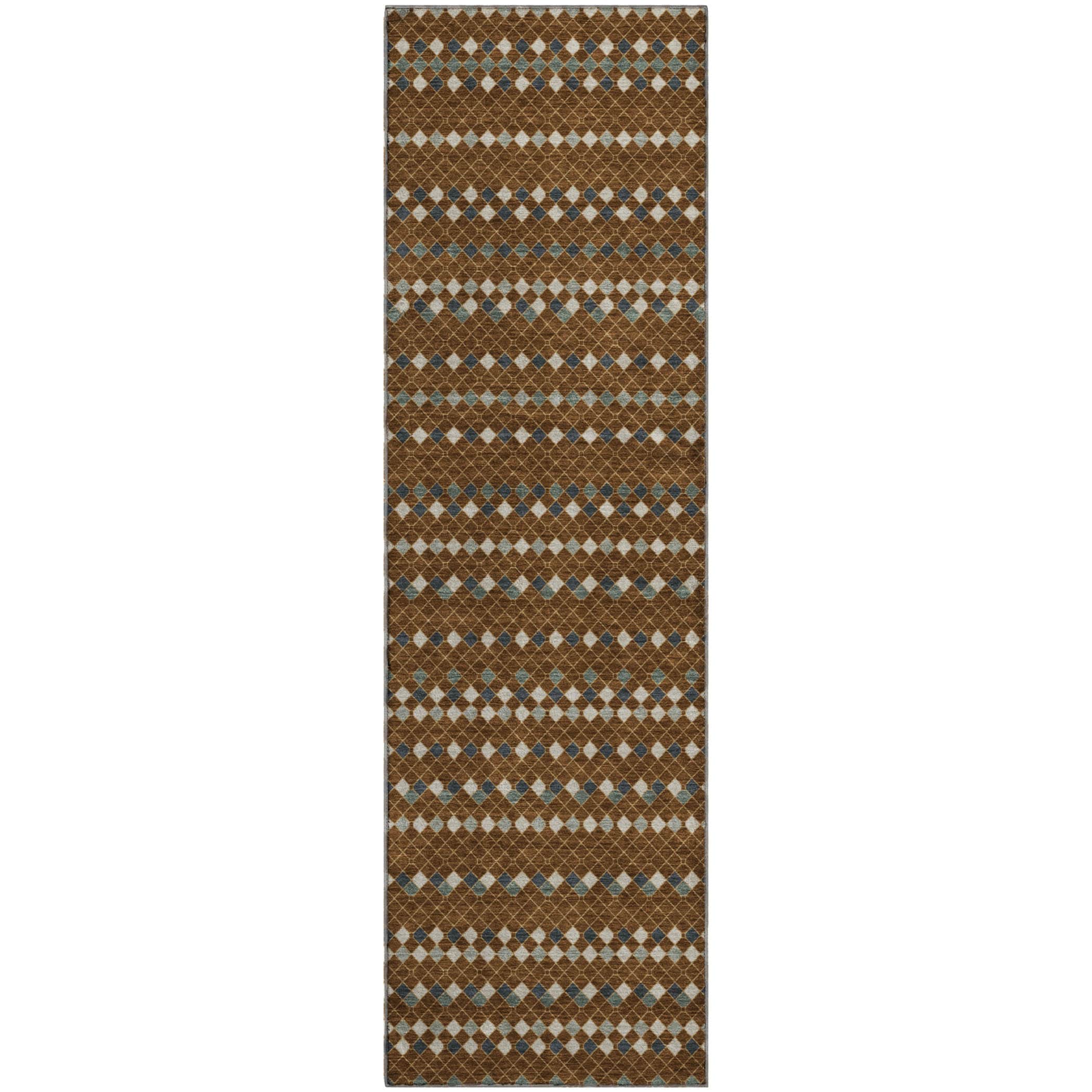 Kathmandu Machine Washable Transitional Brown Rug 2'3" x 7'6" #shape_Runner