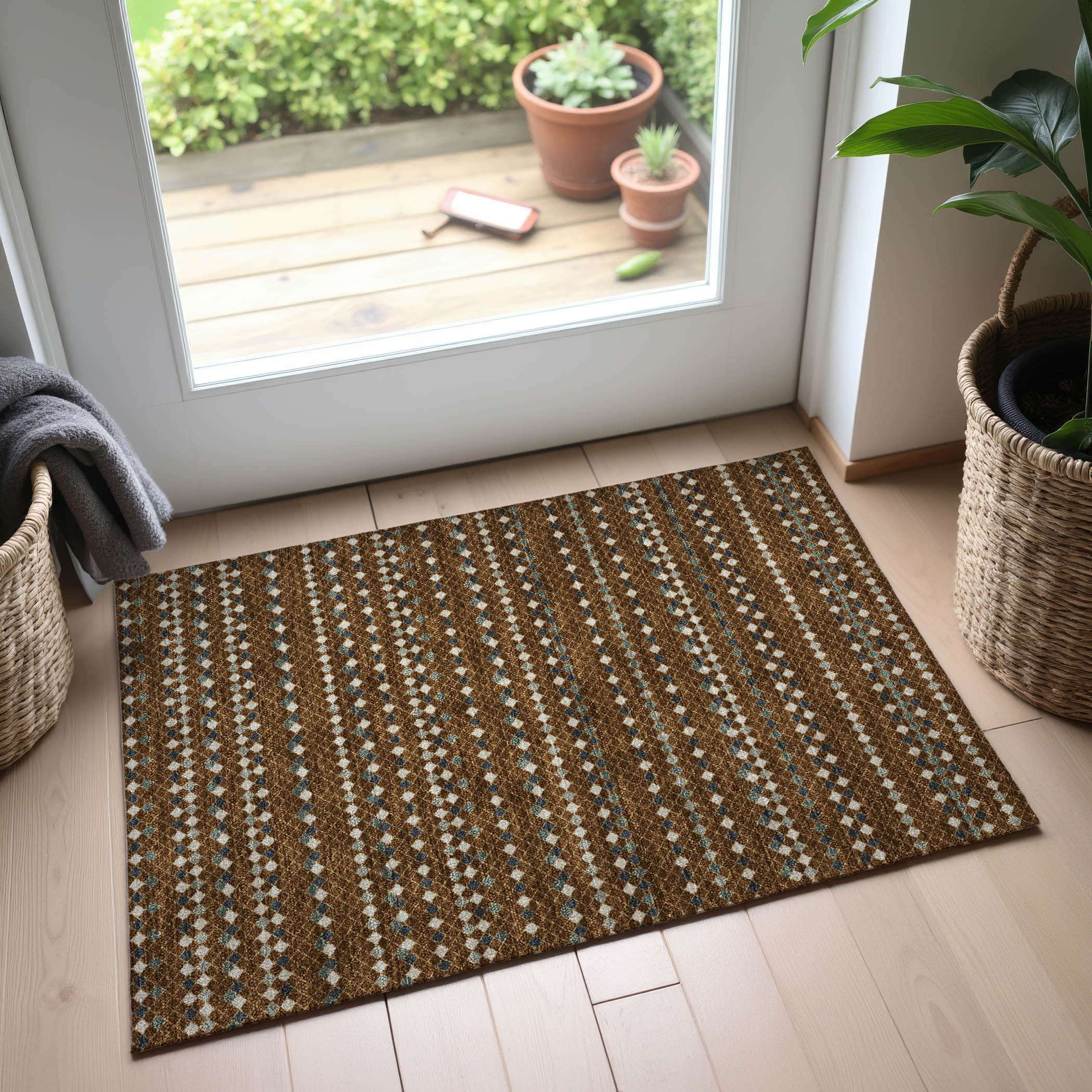 Kathmandu Machine Washable Transitional Brown Rug 1'8" x 2'6" #shape_Rectangle