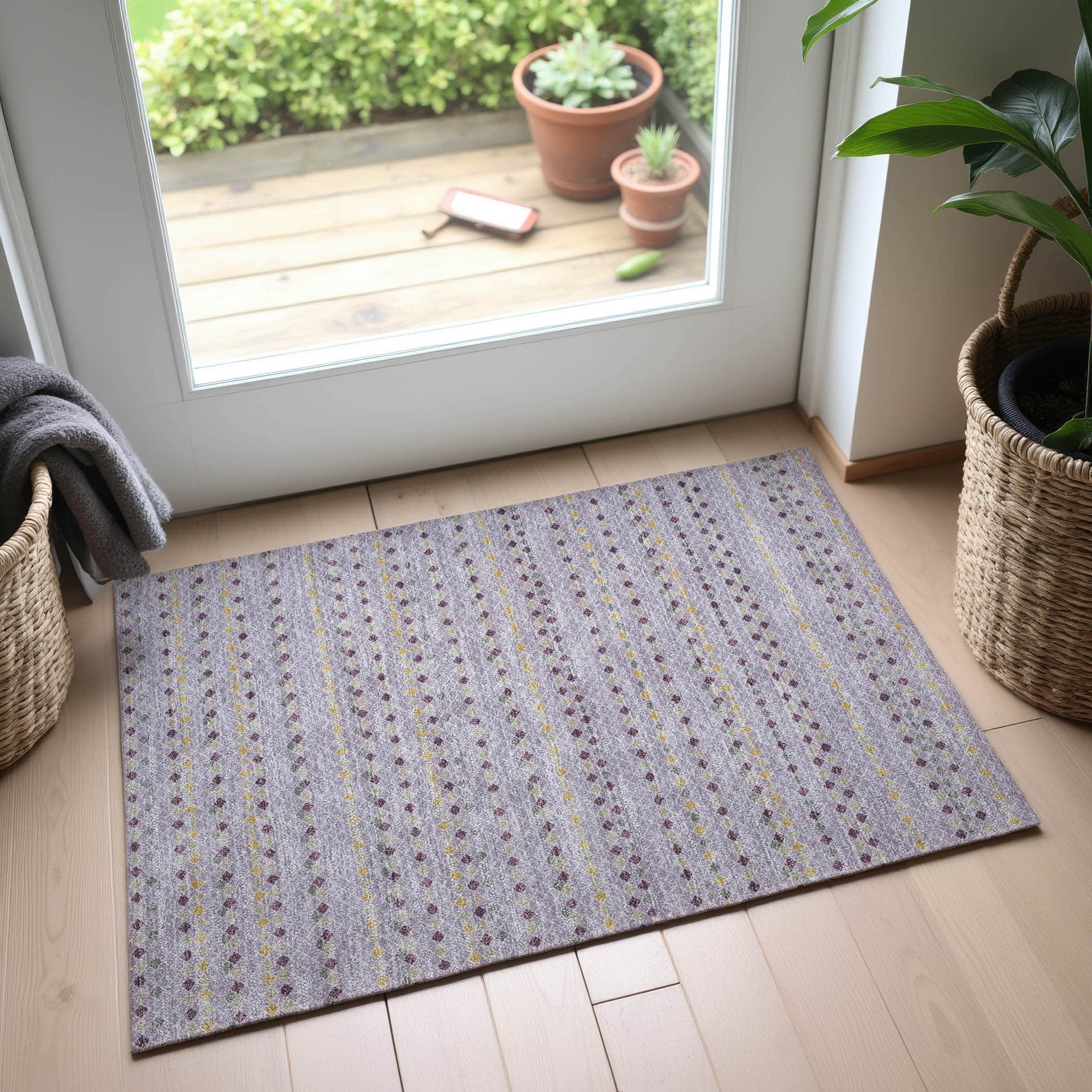 Kathmandu Machine Washable Transitional Lavender Purple Rug 1'8" x 2'6" #shape_Rectangle