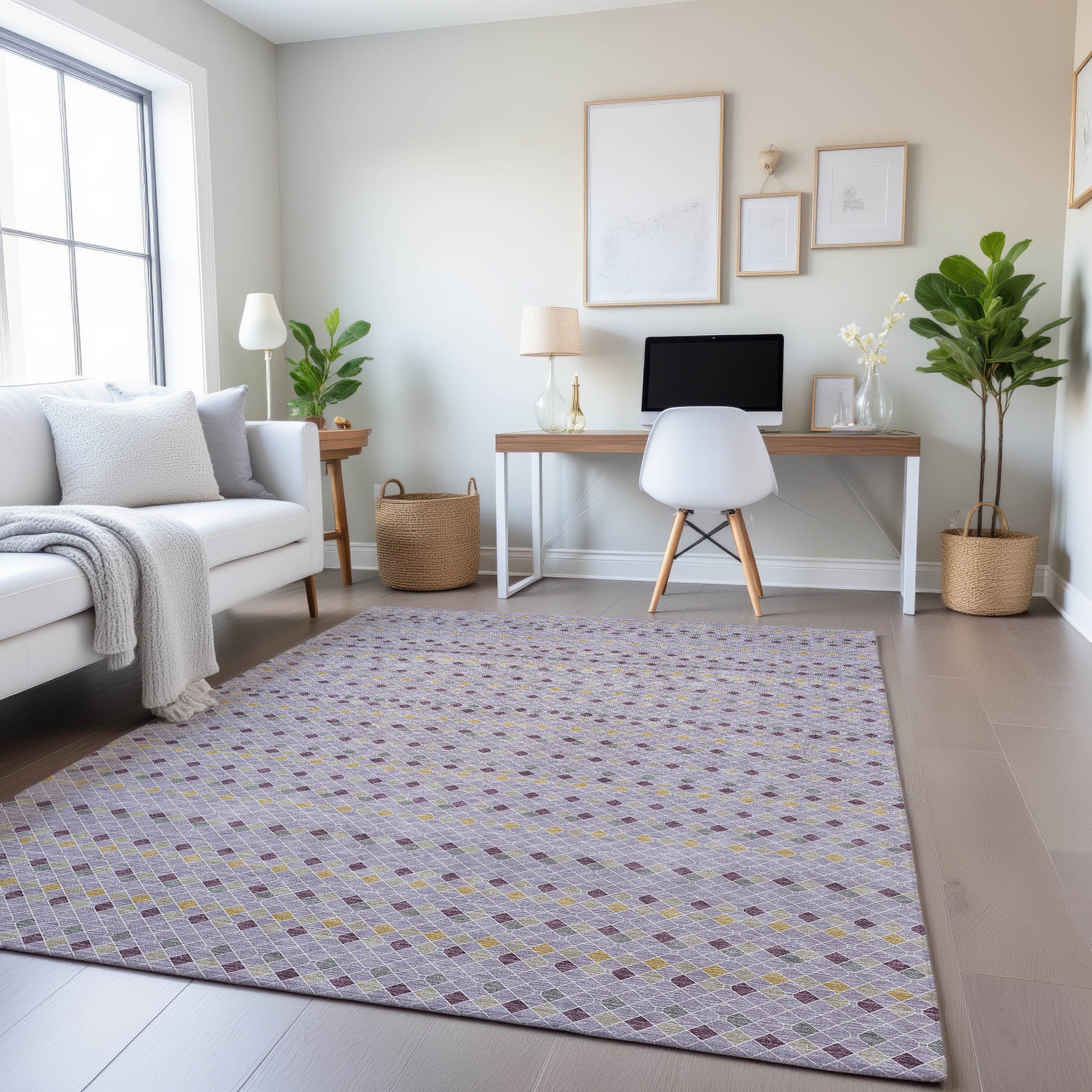 Kathmandu Machine Washable Transitional Lavender Purple Rug 2'6" x 3'10" #shape_Rectangle