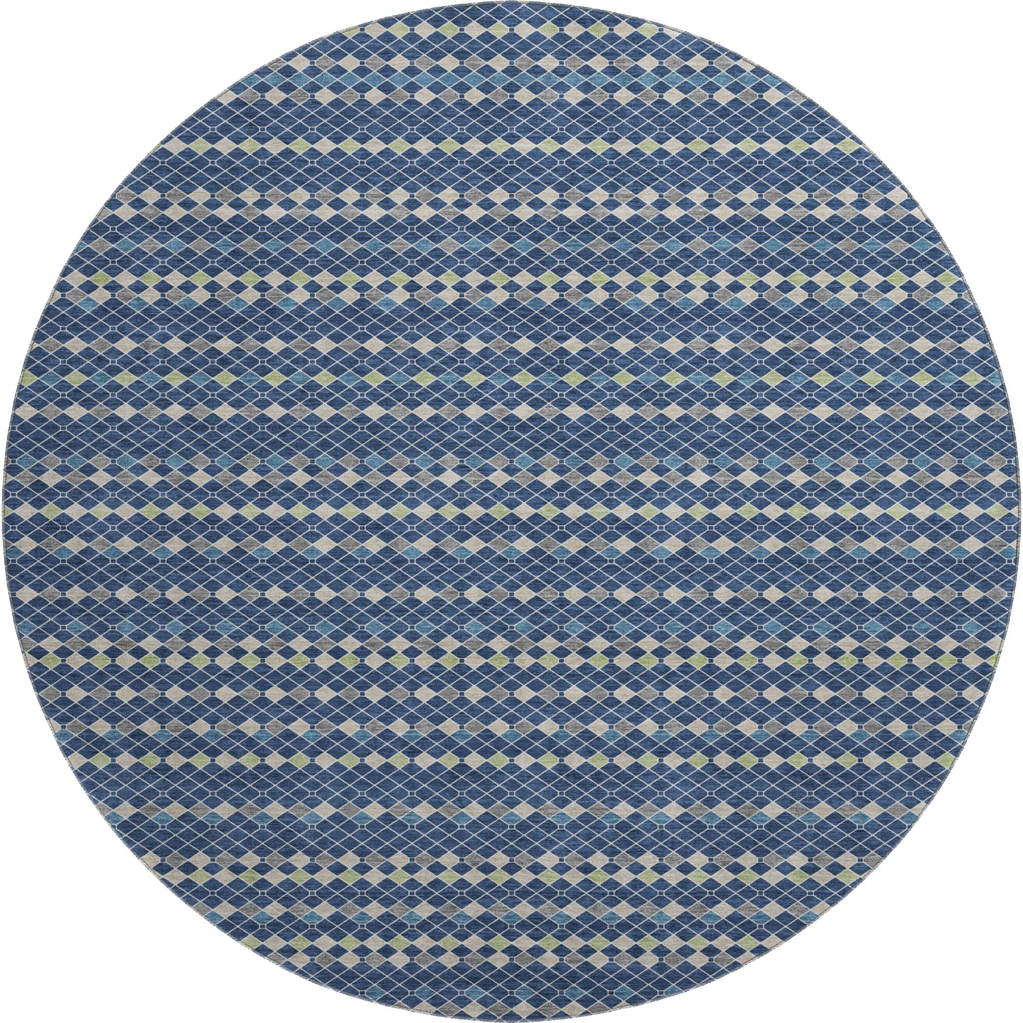 Kathmandu Machine Washable Transitional Navy Blue Rug 8' x 8' #shape_Round