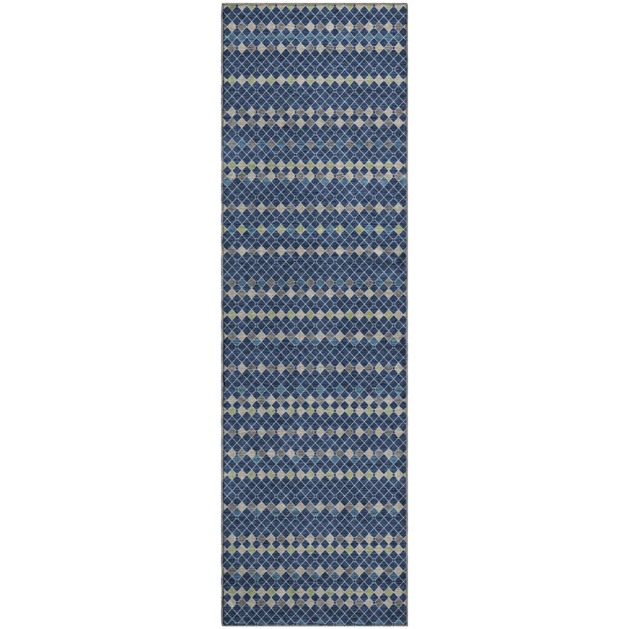 Kathmandu Machine Washable Transitional Navy Blue Rug 2'3" x 7'6" #shape_Runner