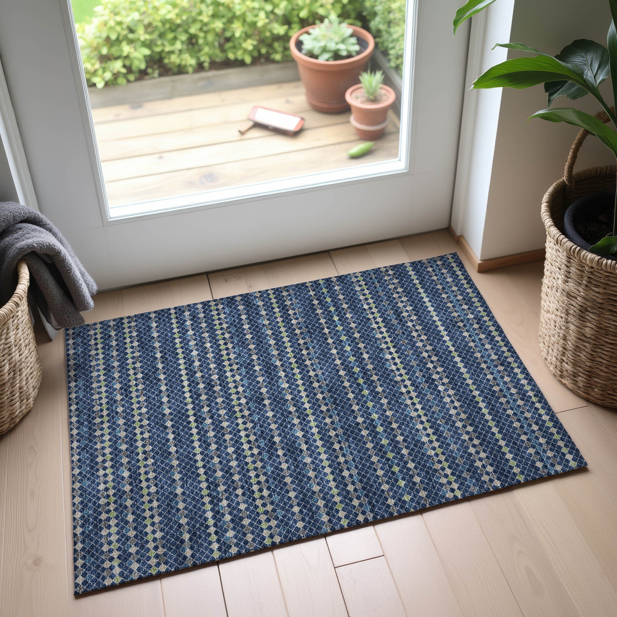 Kathmandu Machine Washable Transitional Navy Blue Rug 1'8" x 2'6" #shape_Rectangle