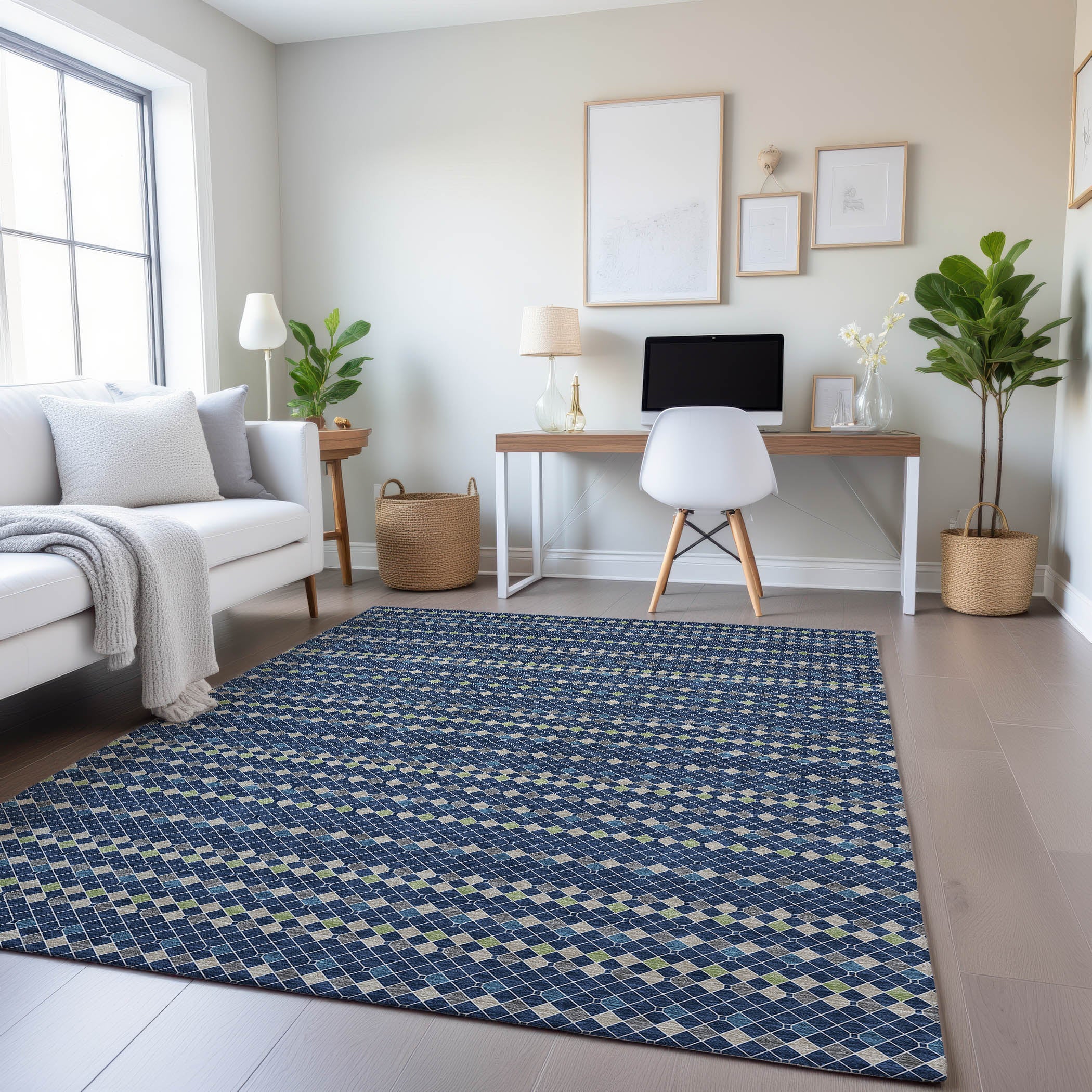 Kathmandu Machine Washable Transitional Navy Blue Rug 2'6" x 3'10" #shape_Rectangle